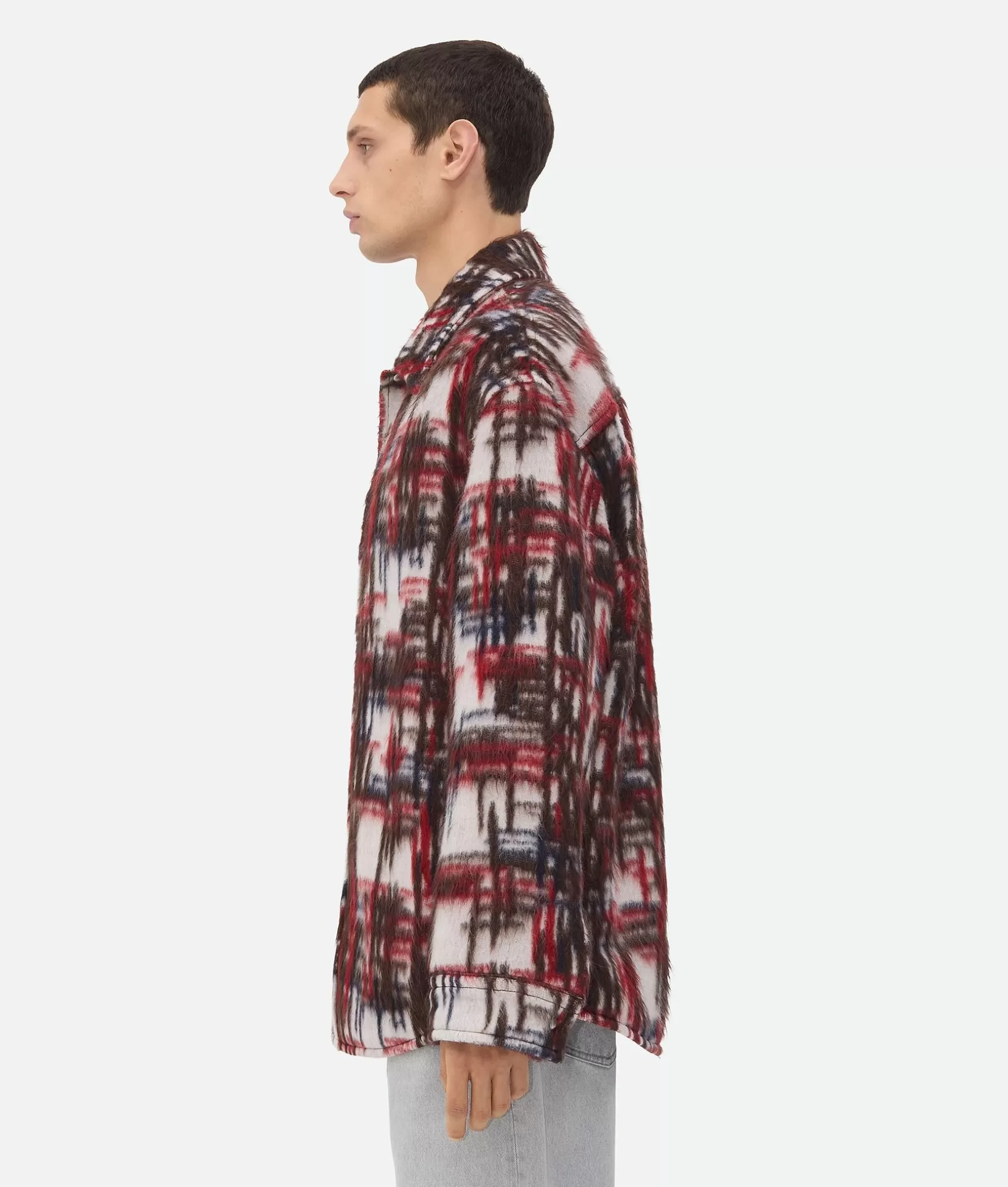 Jackets>Bottega Veneta Alpaca Check Overshirt White/red/brown