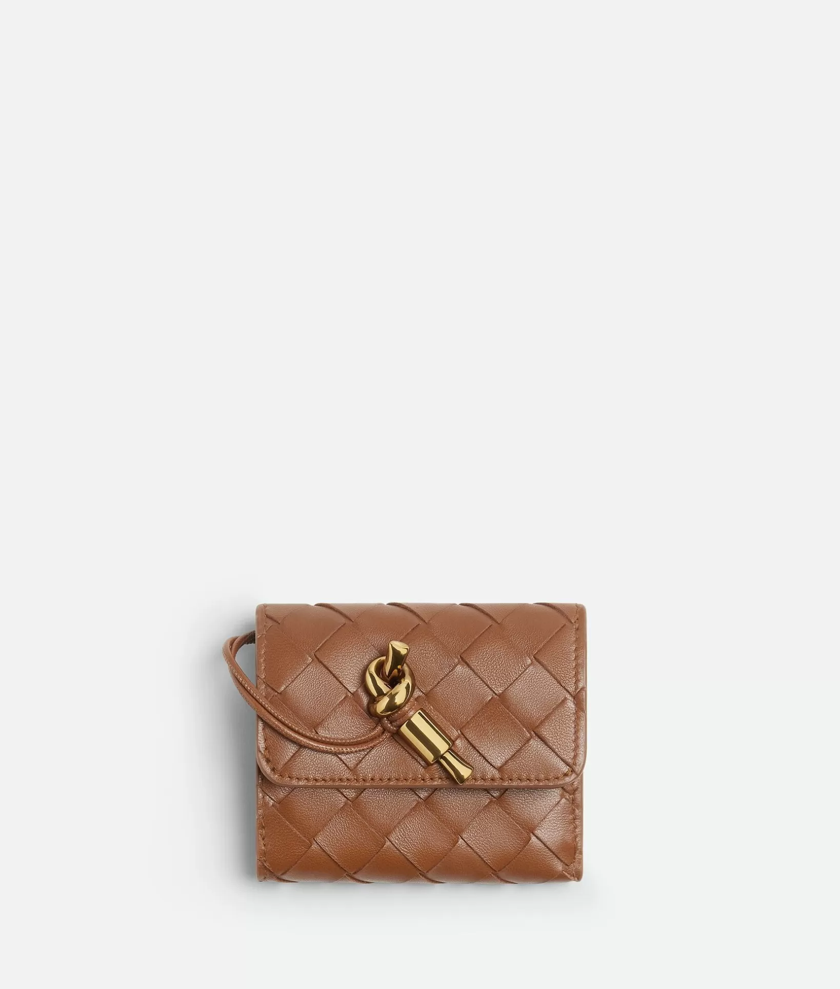 Small Wallets>Bottega Veneta Andiamo Tri-Fold Zip Wallet Cognac