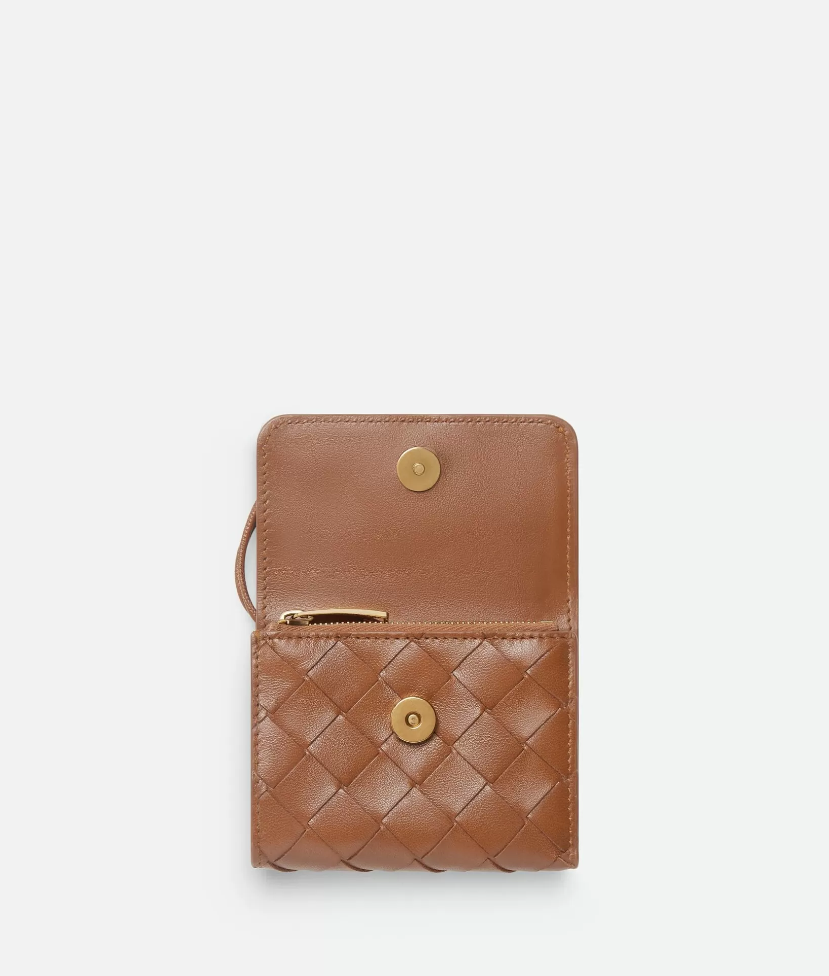 Small Wallets>Bottega Veneta Andiamo Tri-Fold Zip Wallet Cognac