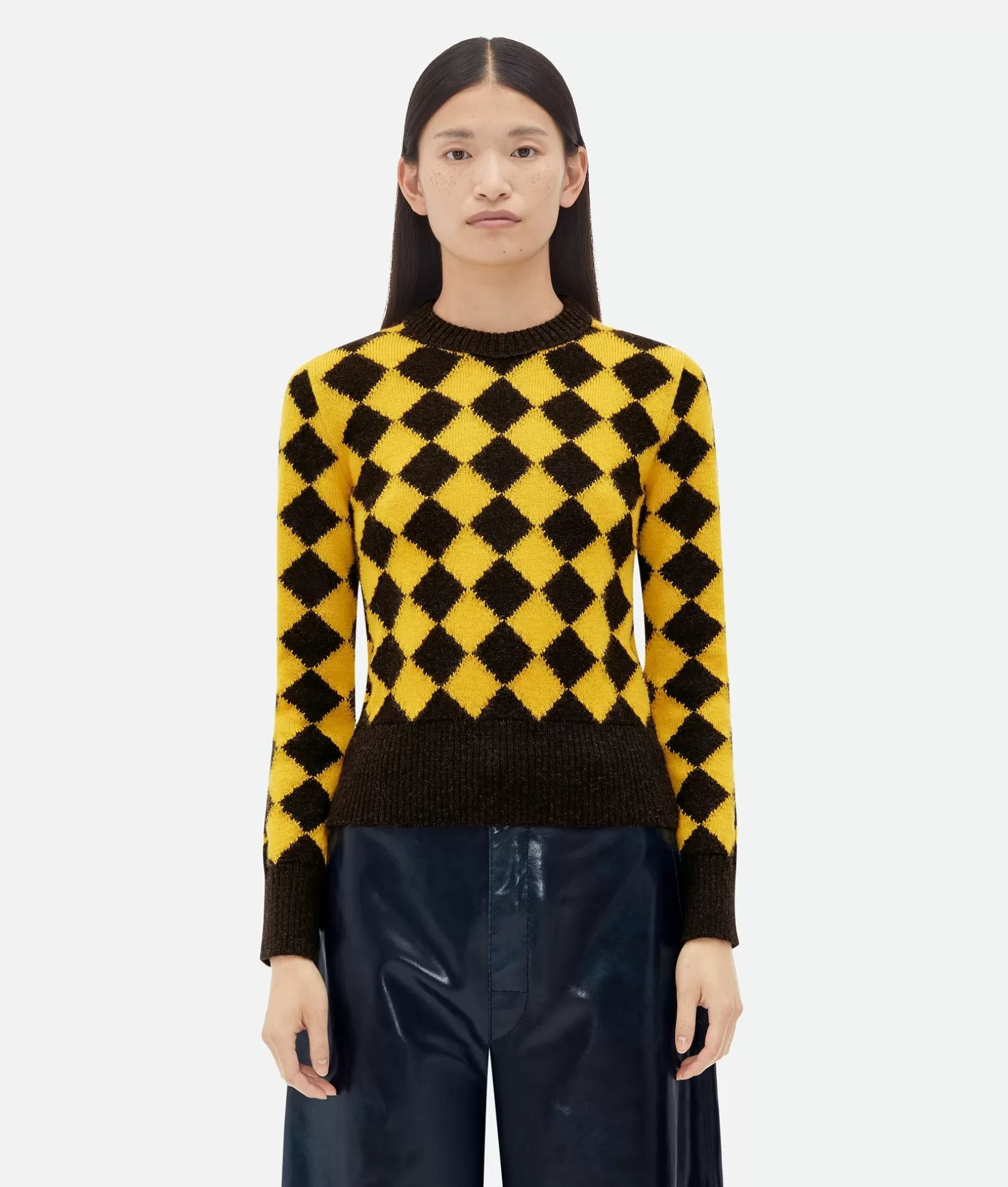 Knitwear>Bottega Veneta Argyle Intarsia Wool Jumper Cocoa/yellow