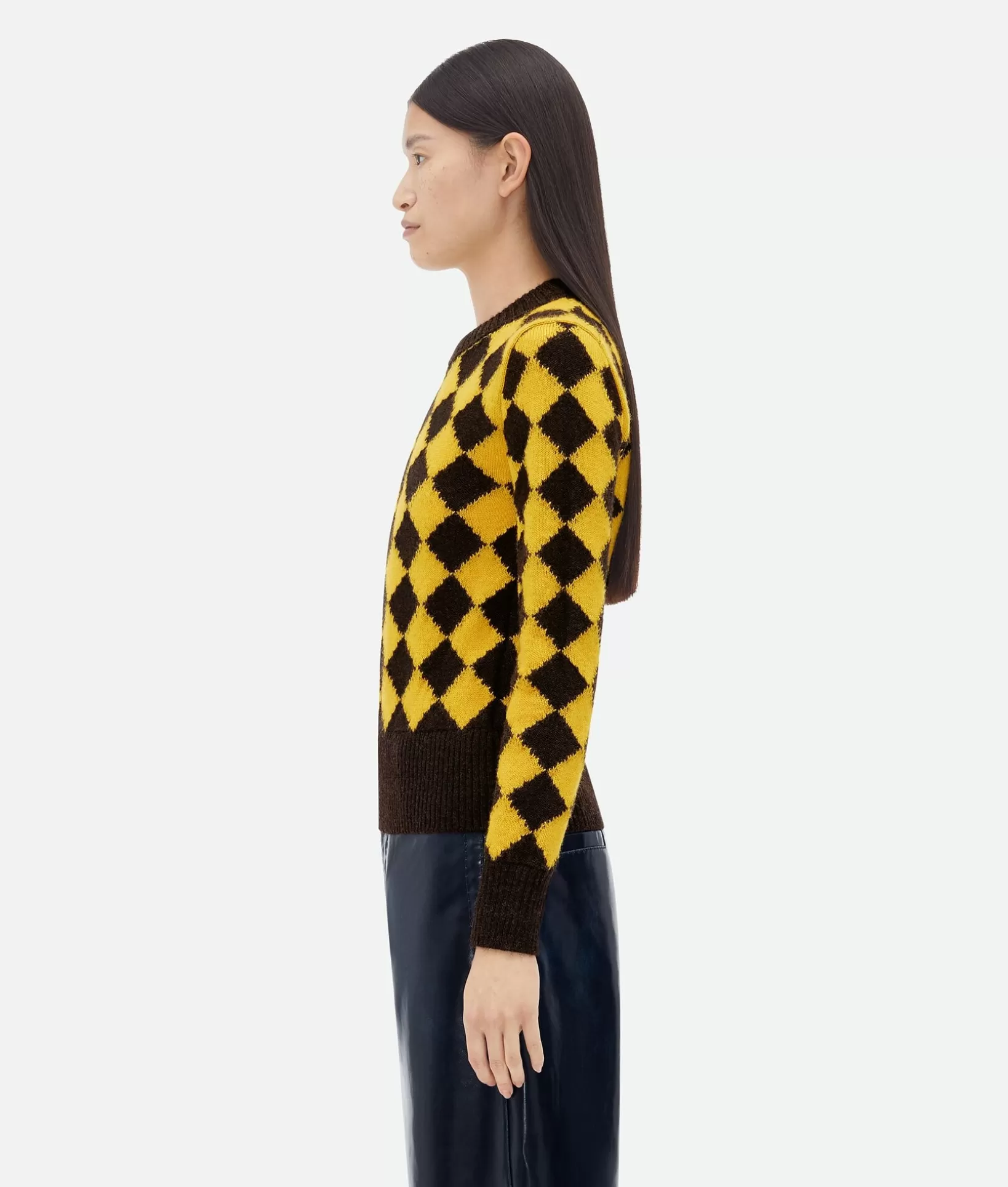 Knitwear>Bottega Veneta Argyle Intarsia Wool Jumper Cocoa/yellow