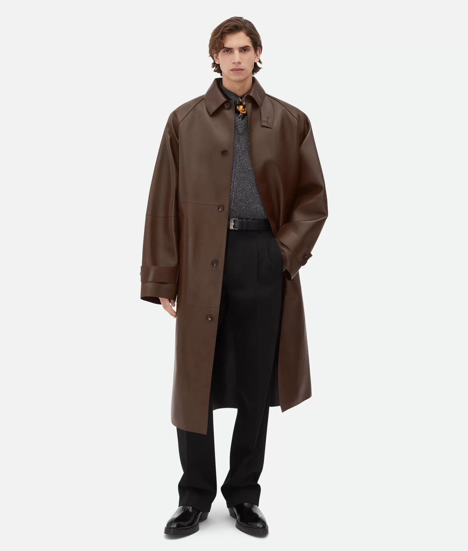 Leather | Coats>Bottega Veneta Bonded Leather Trench Coat Tobacco