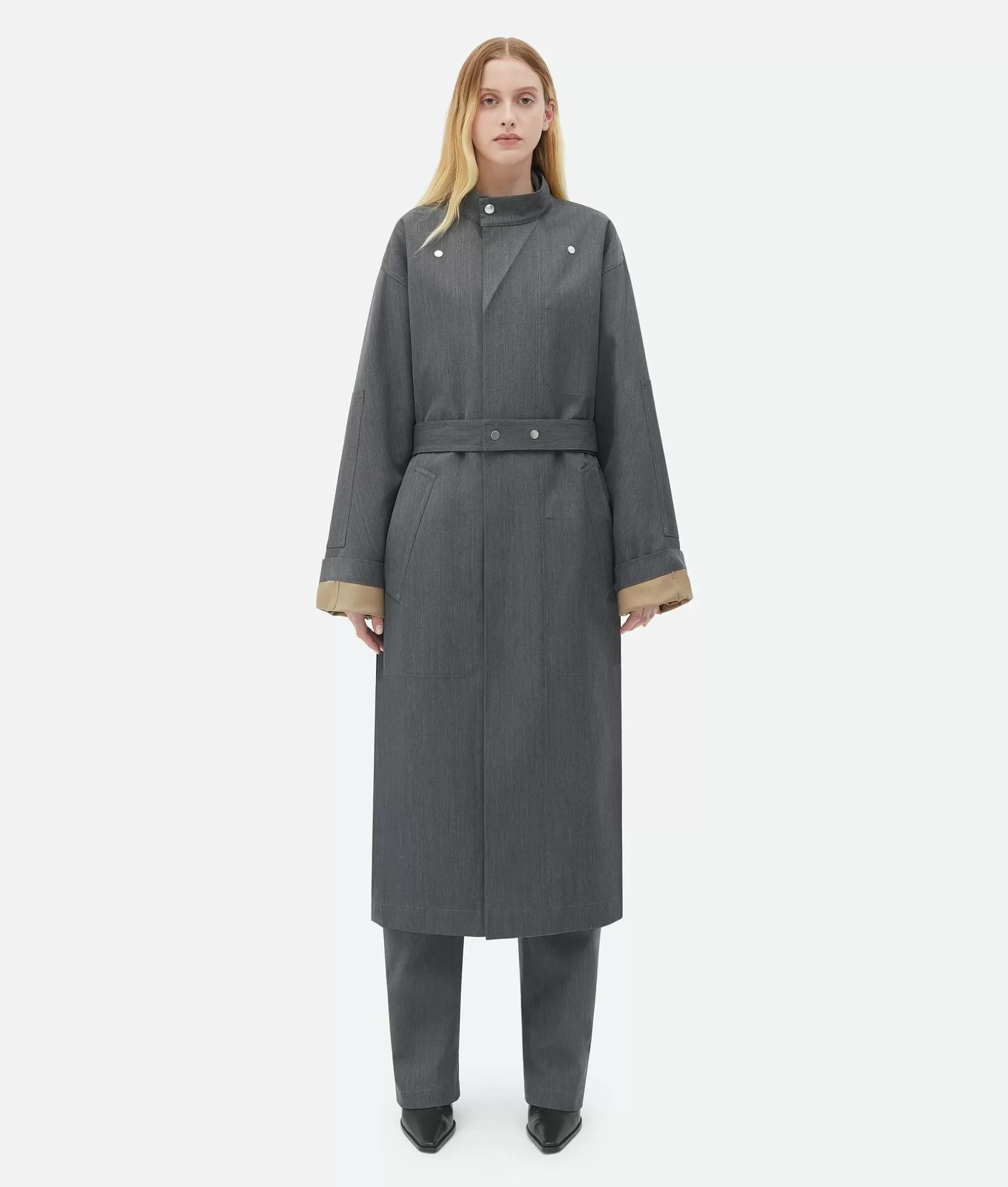 Coats>Bottega Veneta Bonded Wool And Cotton Parka Charcoal/cane sugar