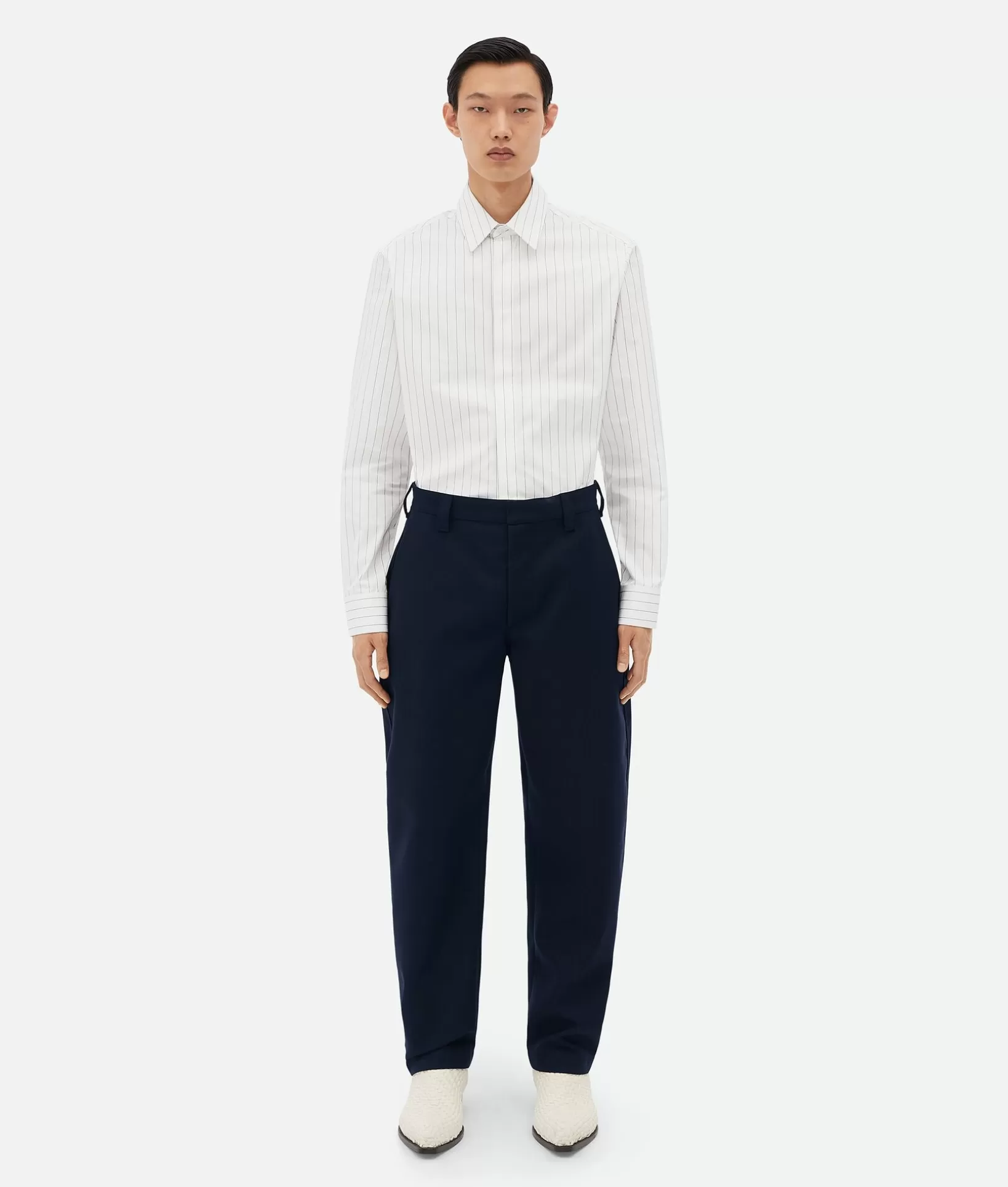 Trousers And Shorts>Bottega Veneta Bonded Wool And Cotton Tapered Pants Navy / Black