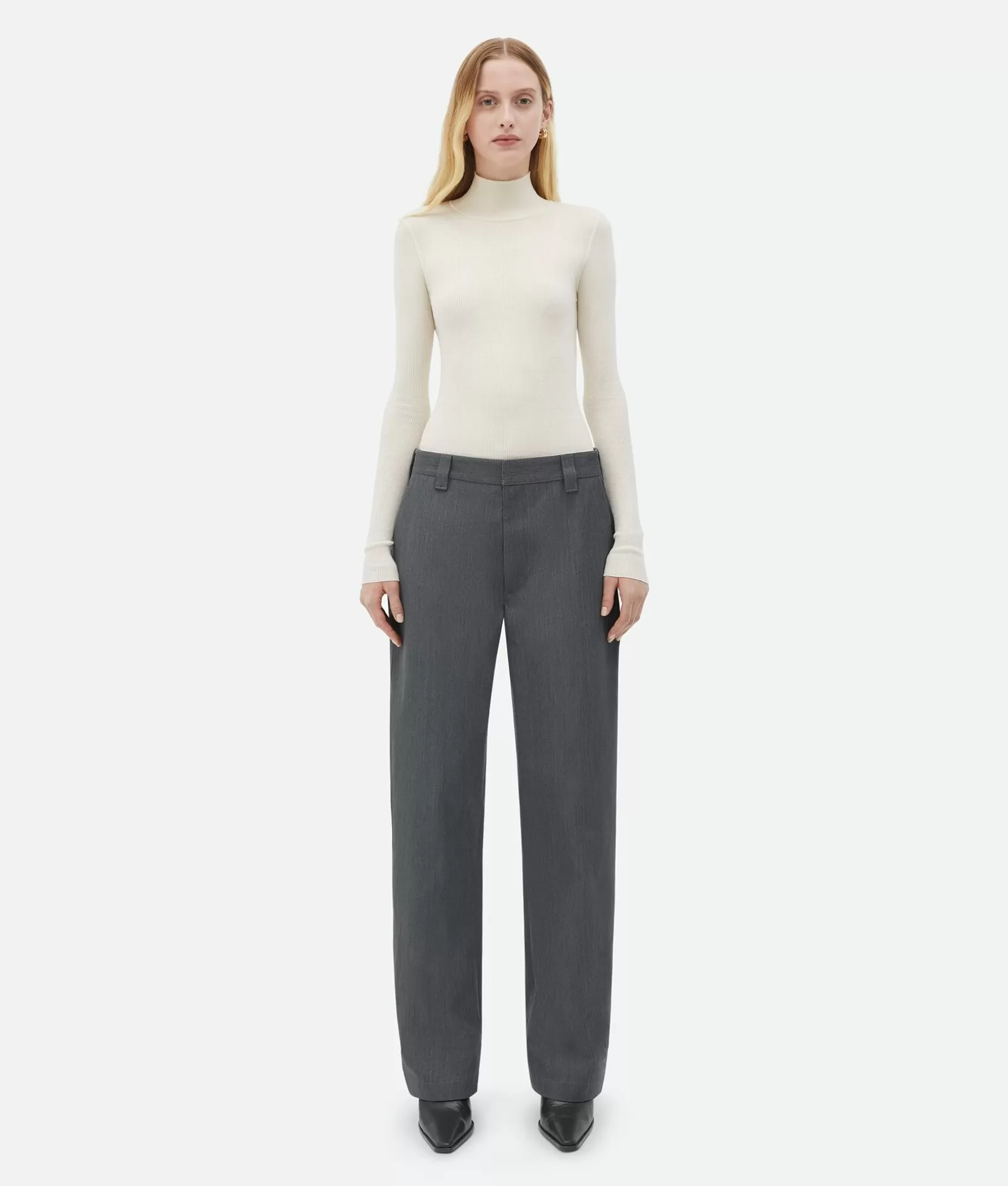 Trousers And Shorts>Bottega Veneta Bonded Wool And Cotton Tapered Pants Charcoal/cane sugar