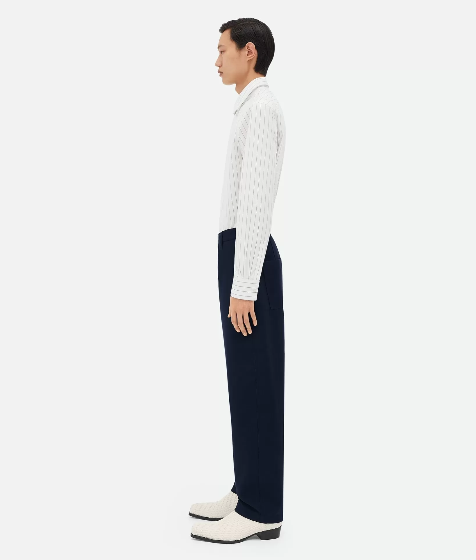 Trousers And Shorts>Bottega Veneta Bonded Wool And Cotton Tapered Pants Navy / Black