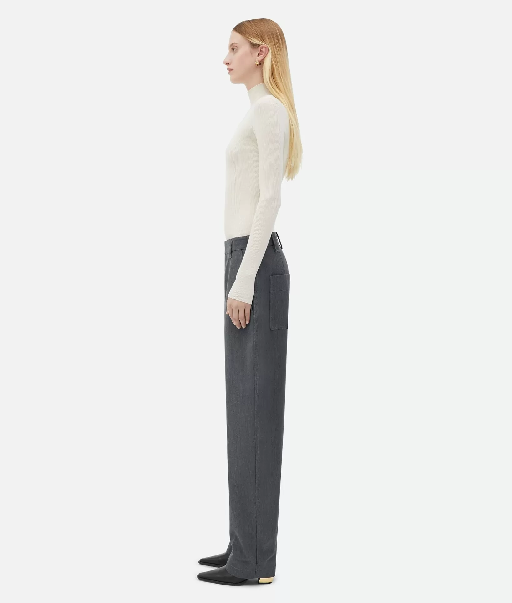 Trousers And Shorts>Bottega Veneta Bonded Wool And Cotton Tapered Pants Charcoal/cane sugar