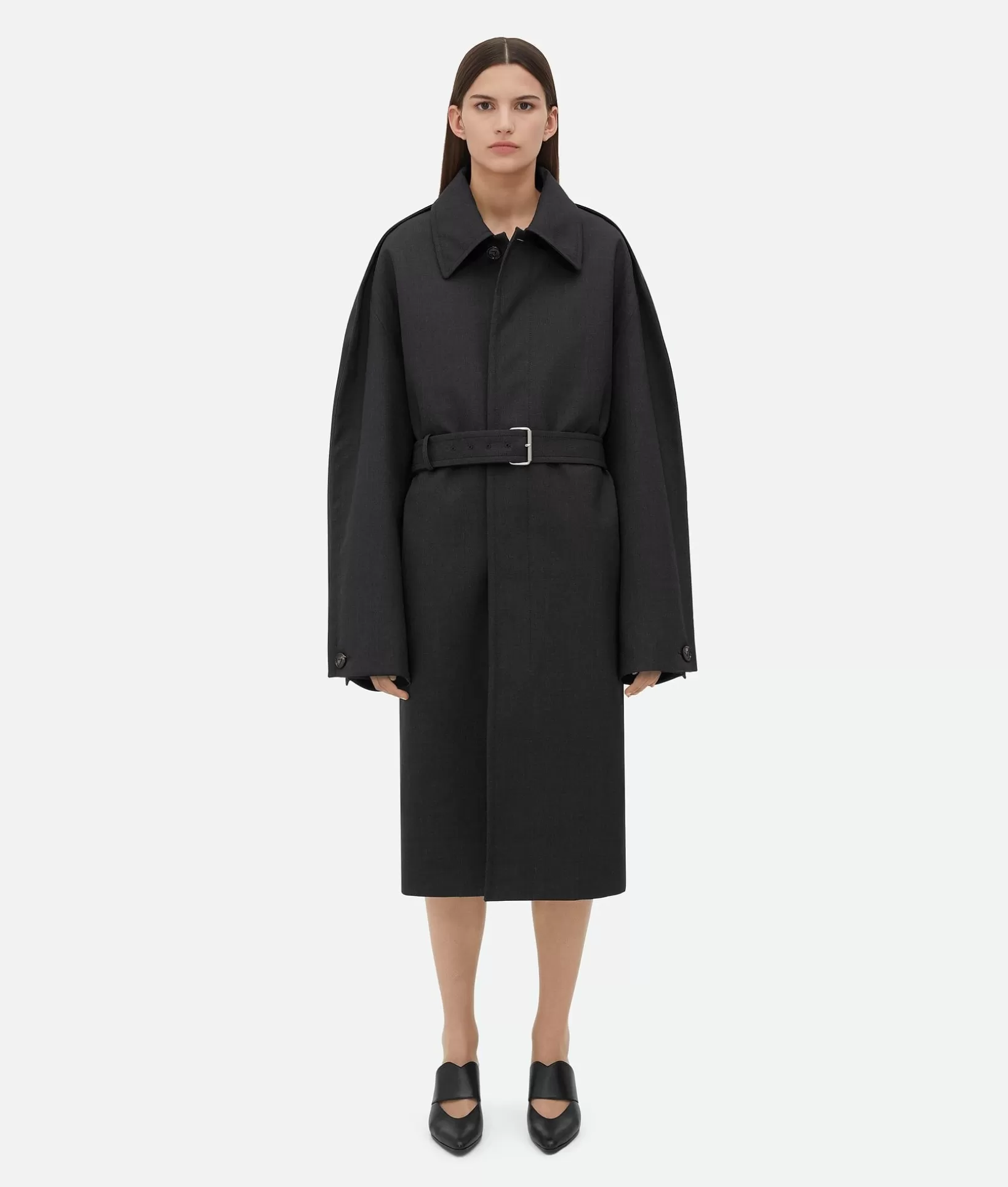 Coats>Bottega Veneta Bonded Wool Cotton Coat Charcoal mel/juniper