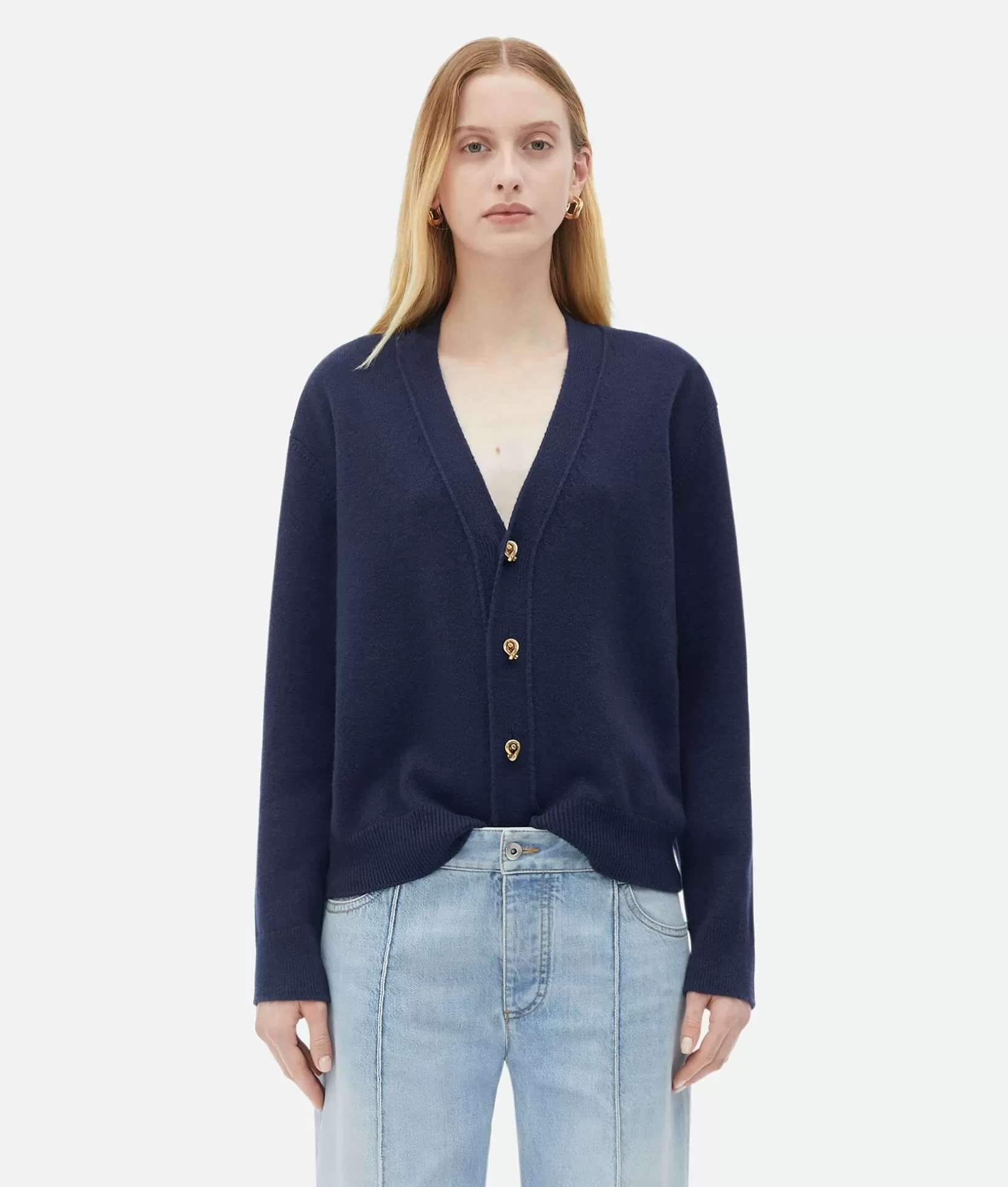 Knitwear>Bottega Veneta Cashmere Cardigan With Knot Buttons Navy