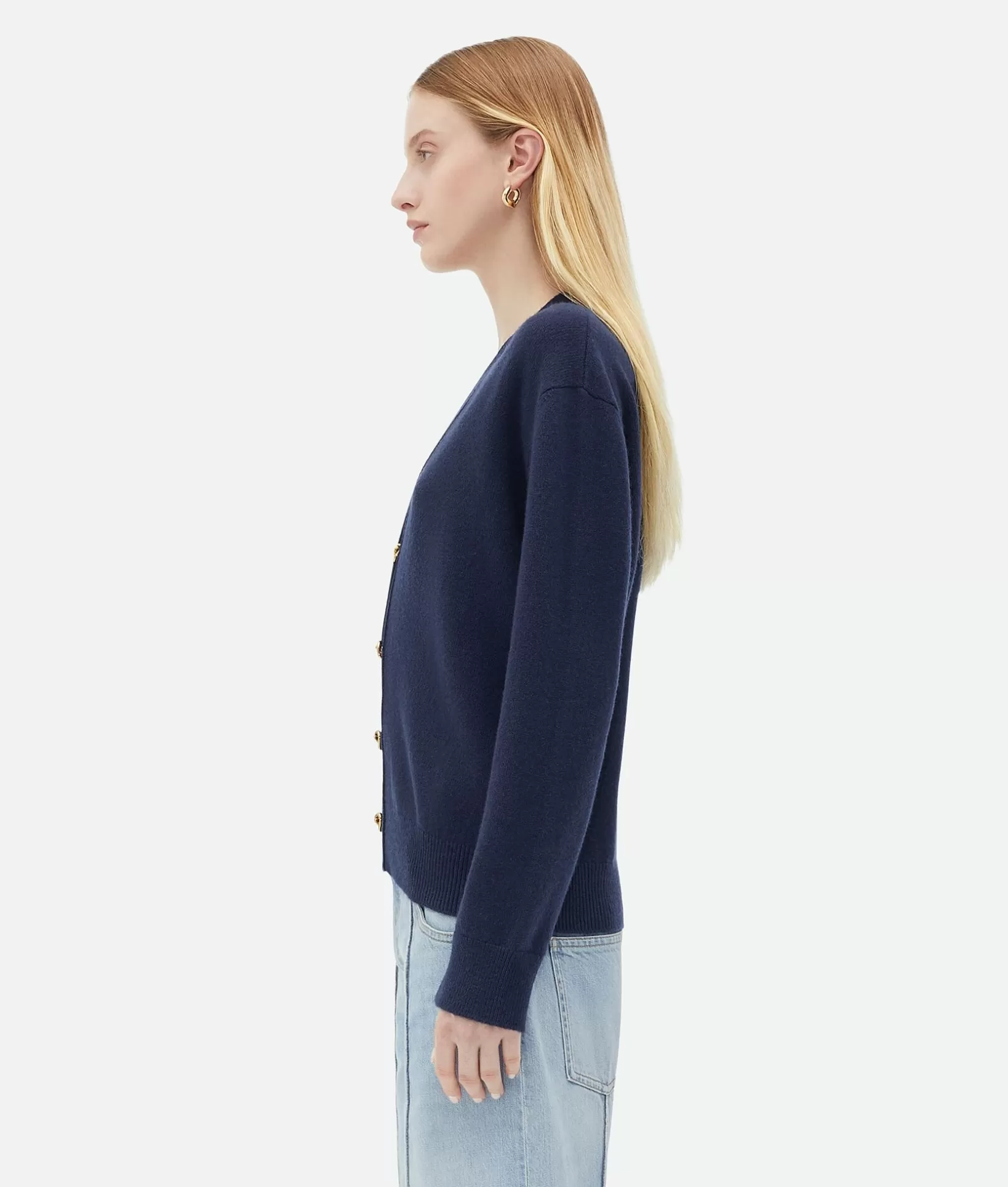 Knitwear>Bottega Veneta Cashmere Cardigan With Knot Buttons Navy