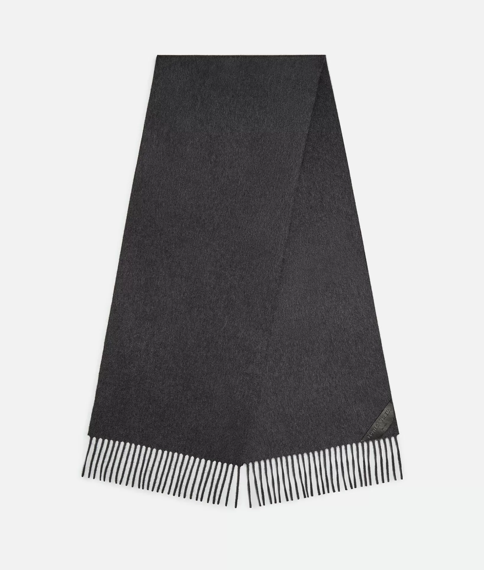 Scarves And Ties | Scarves>Bottega Veneta Cashmere Scarf With Leather Patch Charcoal melange