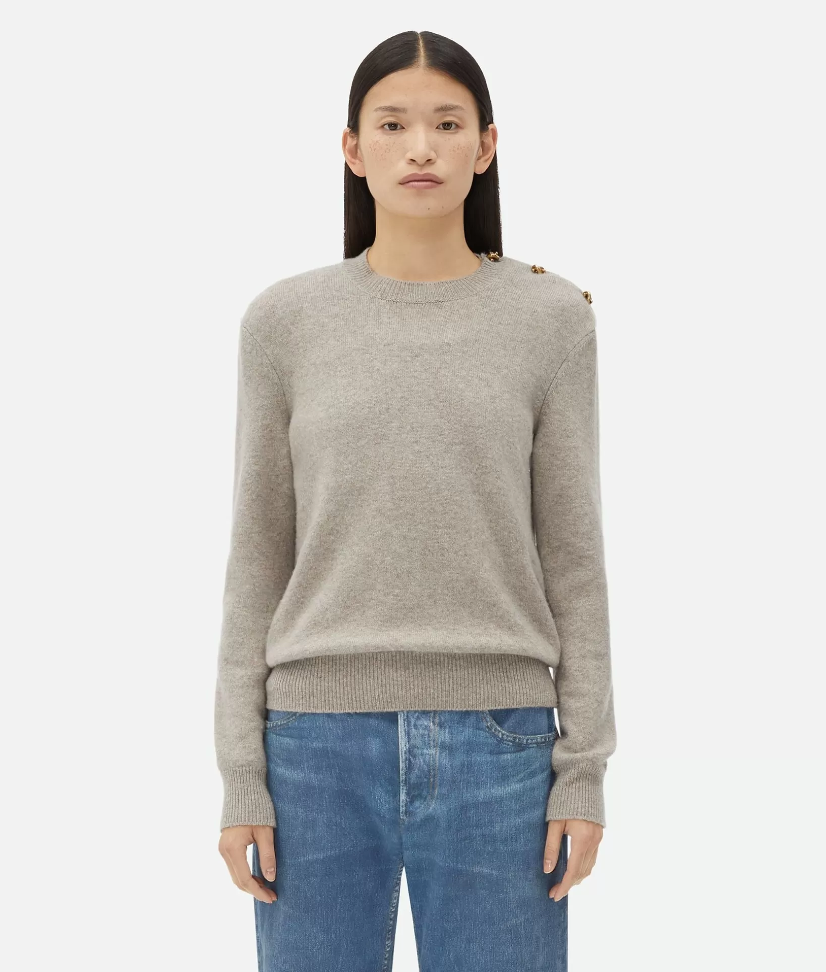 Knitwear>Bottega Veneta Cashmere Sweater With Knot Buttons Desert