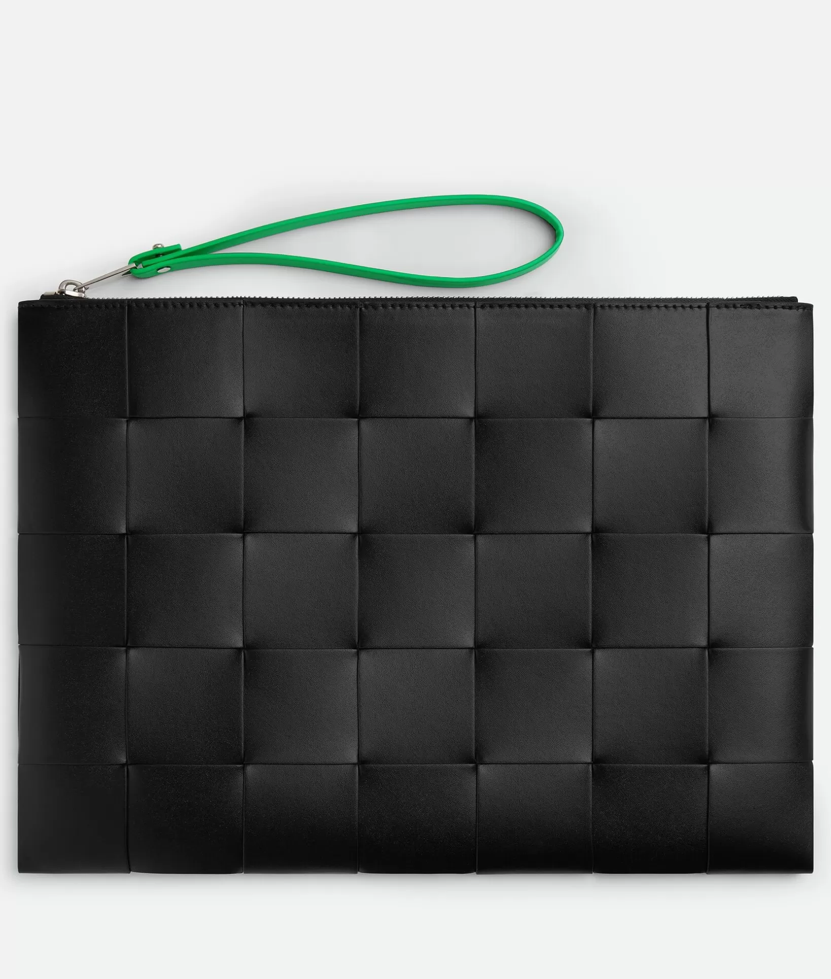 Pouches>Bottega Veneta Cassette Large Flat Pouch Black/parakeet