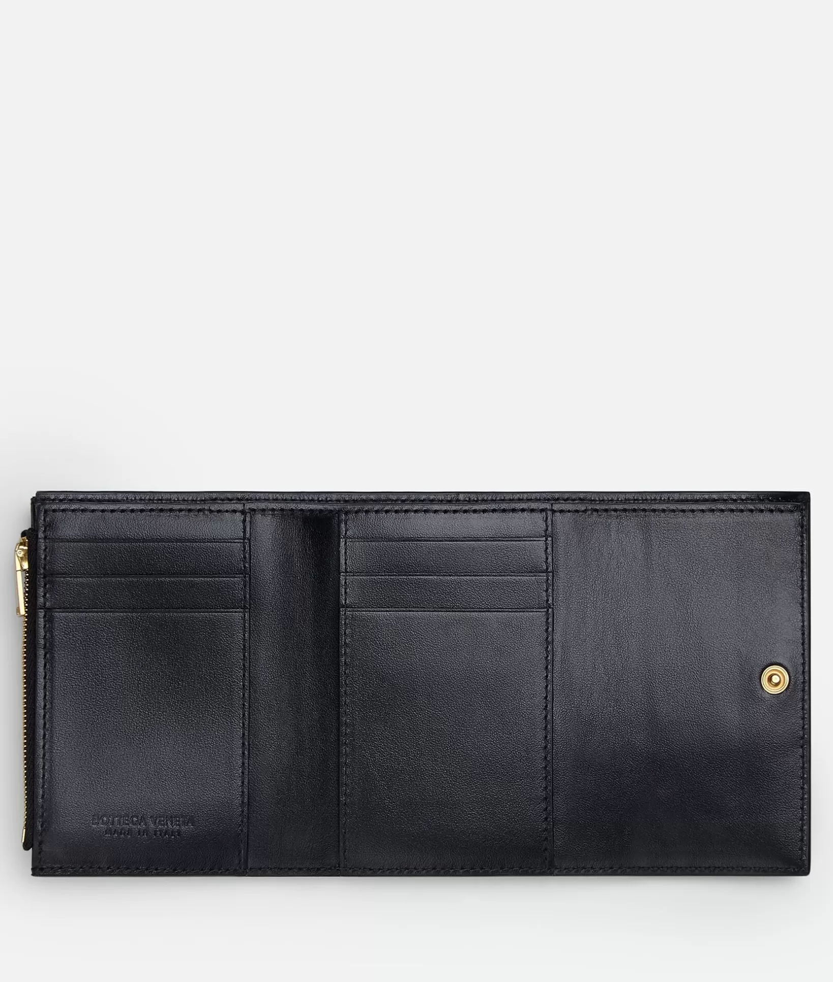 Small Wallets>Bottega Veneta Cassette Tri-Fold Zip Wallet Black