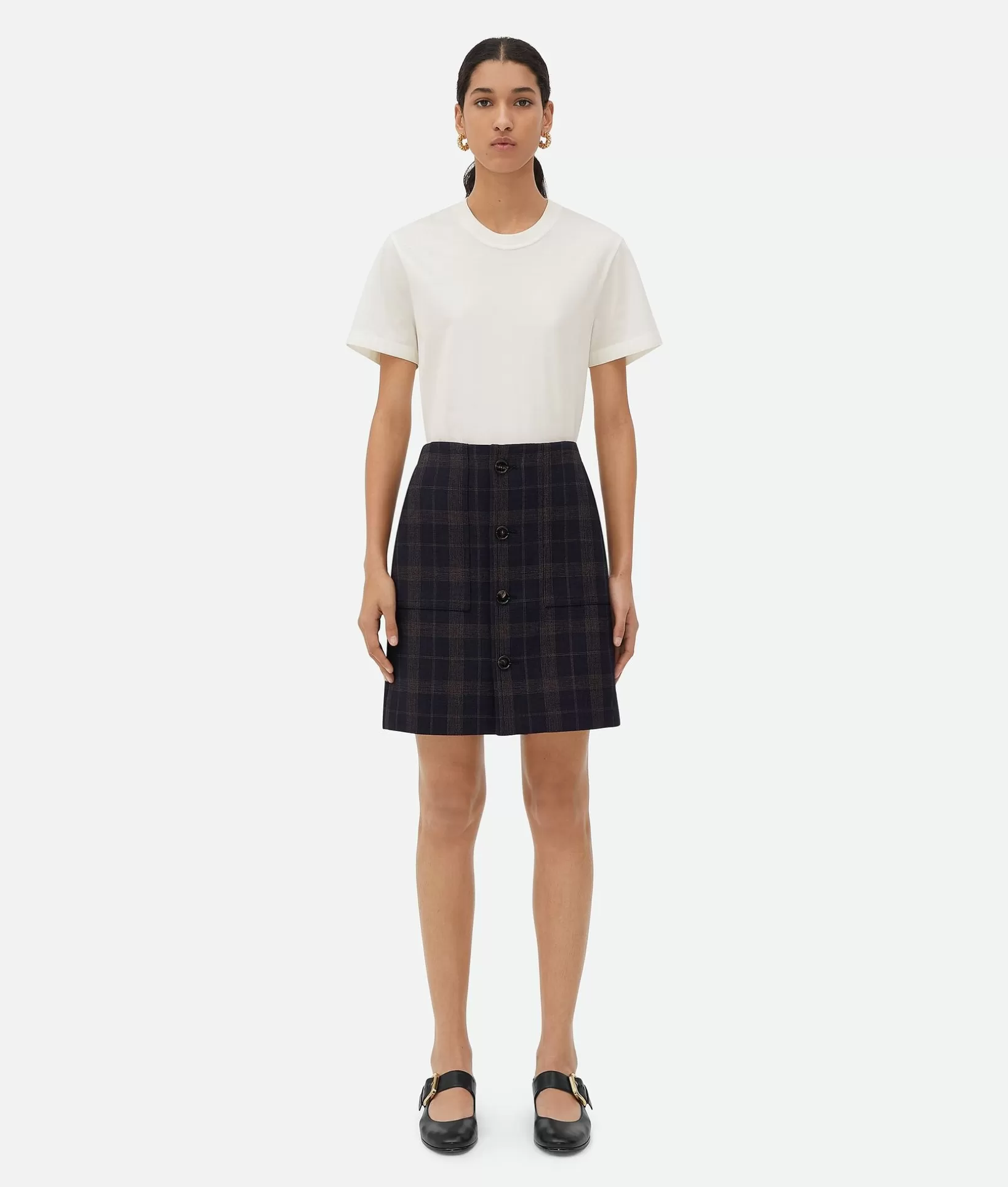 Skirts>Bottega Veneta Checked Cotton Mouline Skirt Blue/brown