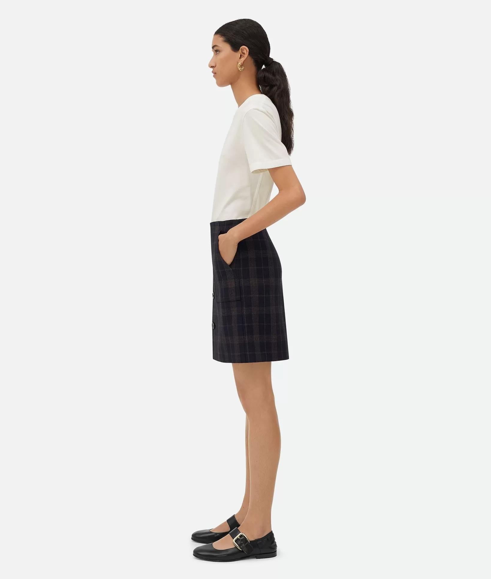 Skirts>Bottega Veneta Checked Cotton Mouline Skirt Blue/brown