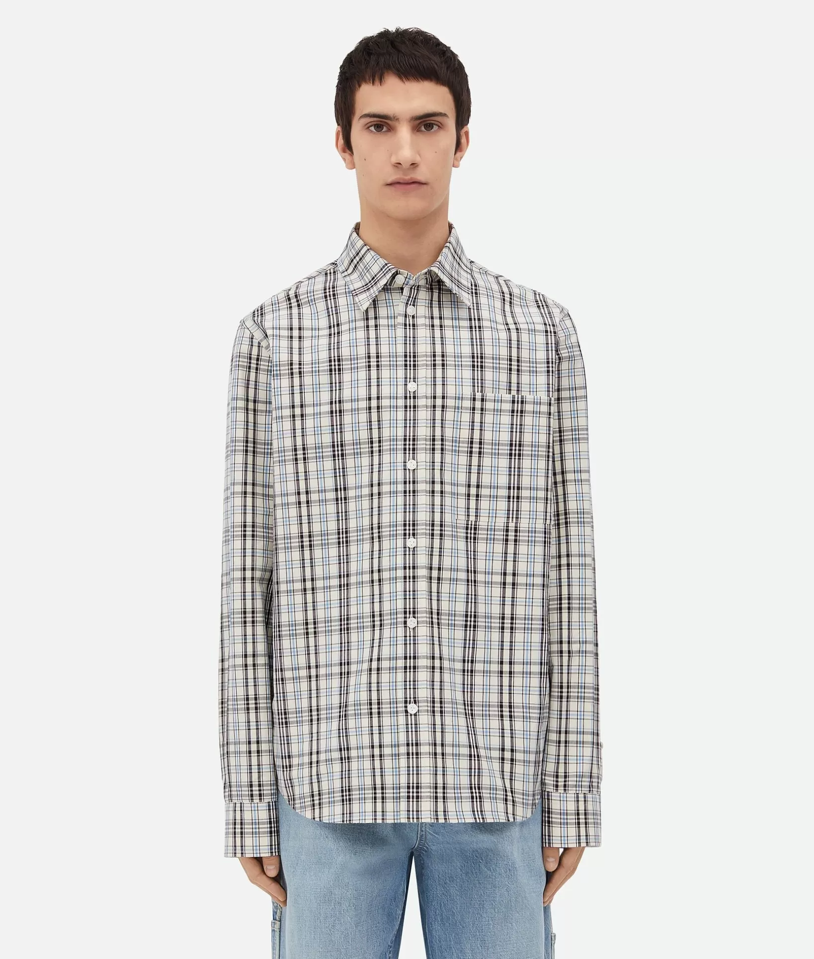 Shirts>Bottega Veneta Checked Cotton Shirt Chalk/fondant/yellow