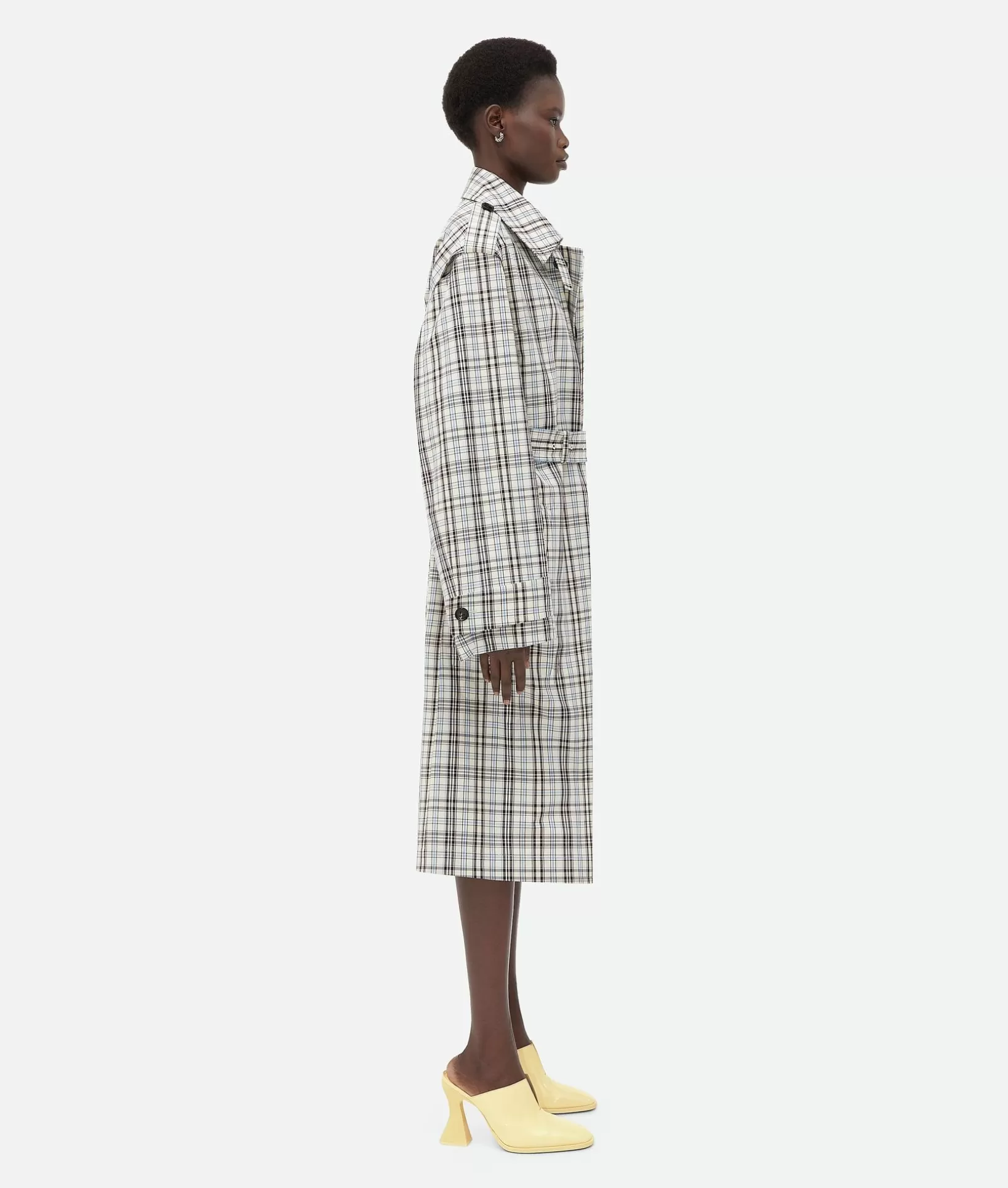 Coats>Bottega Veneta Checked Cotton Trench Coat Chalk/fondant/yellow