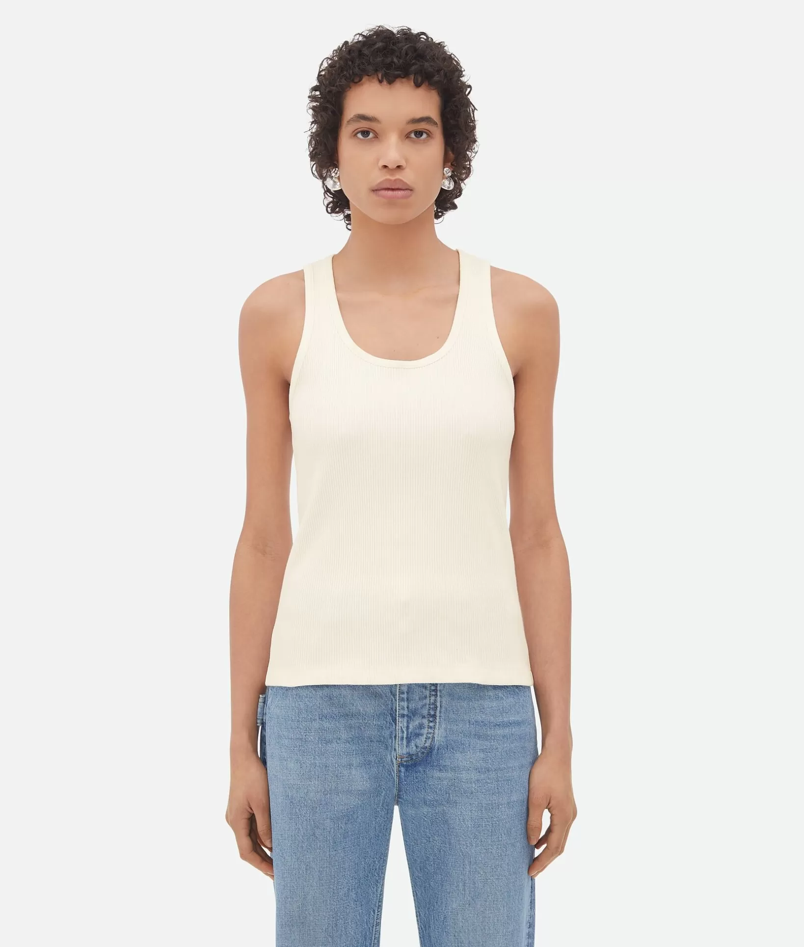 Tops And T-Shirts>Bottega Veneta Compact Cotton Rib Jersey Tank Top Chalk