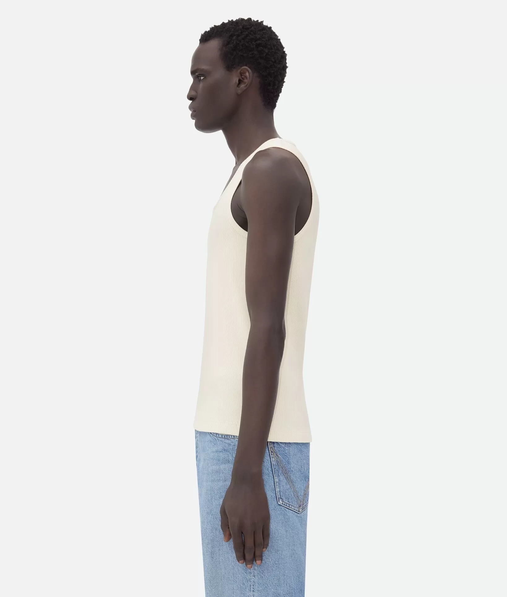 T-Shirts>Bottega Veneta Compact Cotton Rib Jersey Tank Top Sea salt