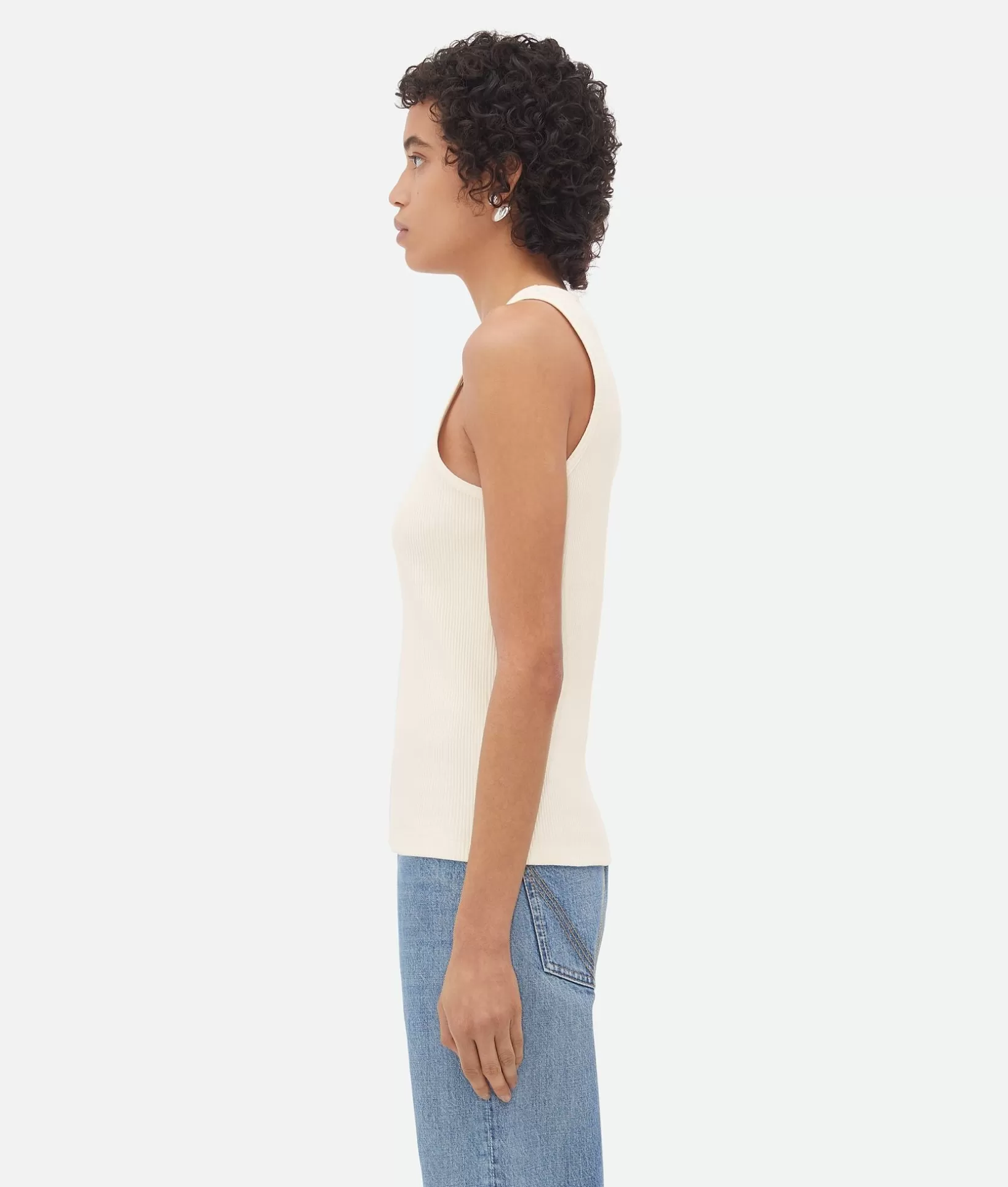 Tops And T-Shirts>Bottega Veneta Compact Cotton Rib Jersey Tank Top Chalk