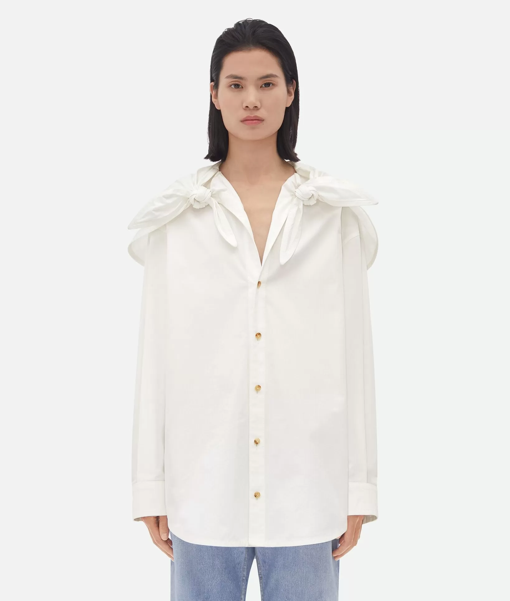 Shirts>Bottega Veneta Compact Cotton Shirt With Knots White