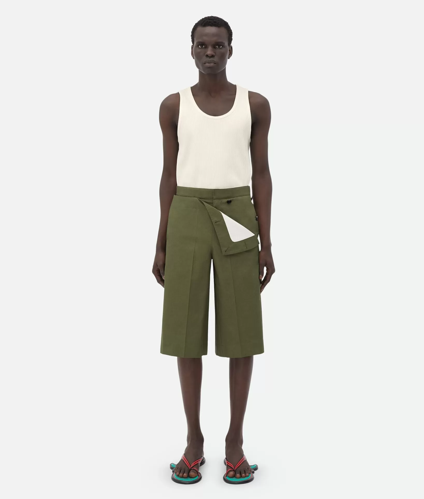 Trousers And Shorts>Bottega Veneta Compact Cotton Shorts Thyme