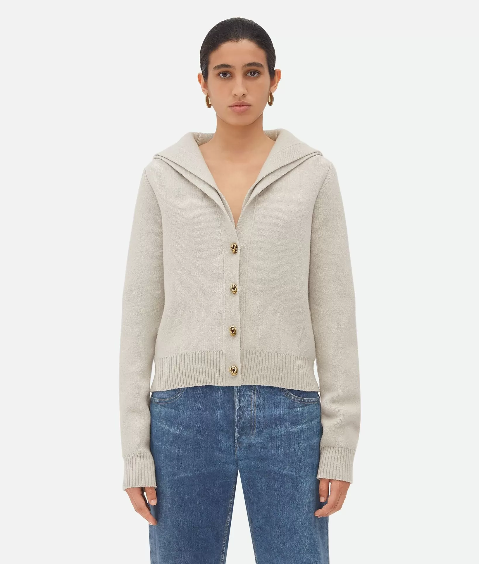 Knitwear>Bottega Veneta Compact Wool Cardigan Moon