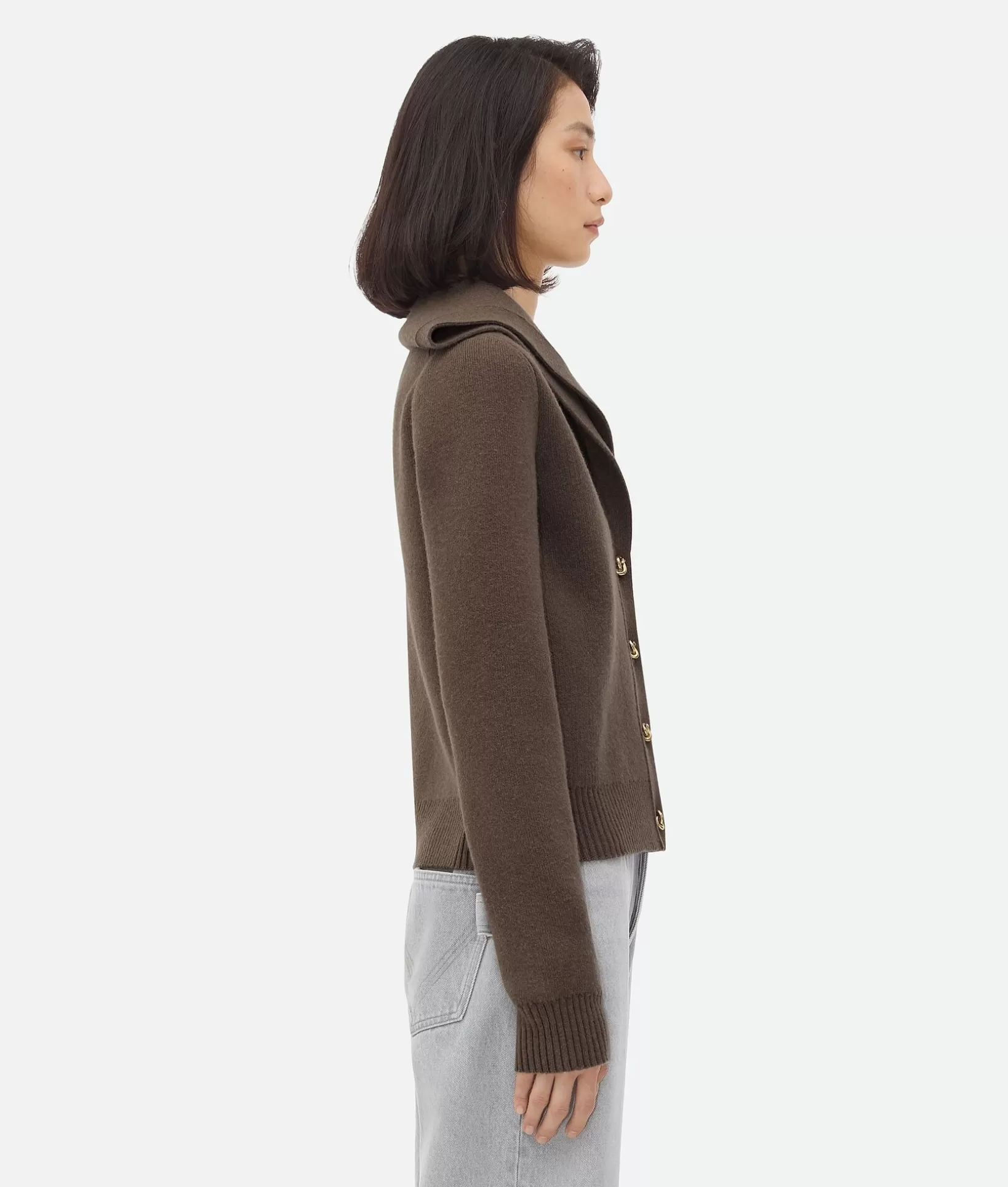 Knitwear>Bottega Veneta Compact Wool Cardigan Chestnut melange