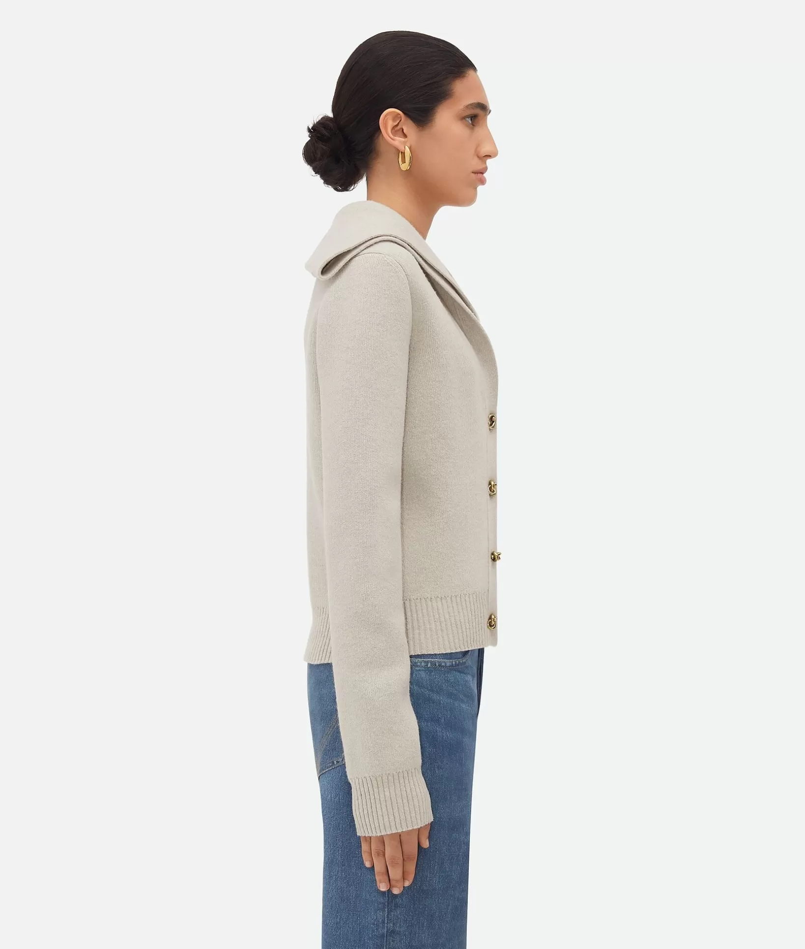 Knitwear>Bottega Veneta Compact Wool Cardigan Moon