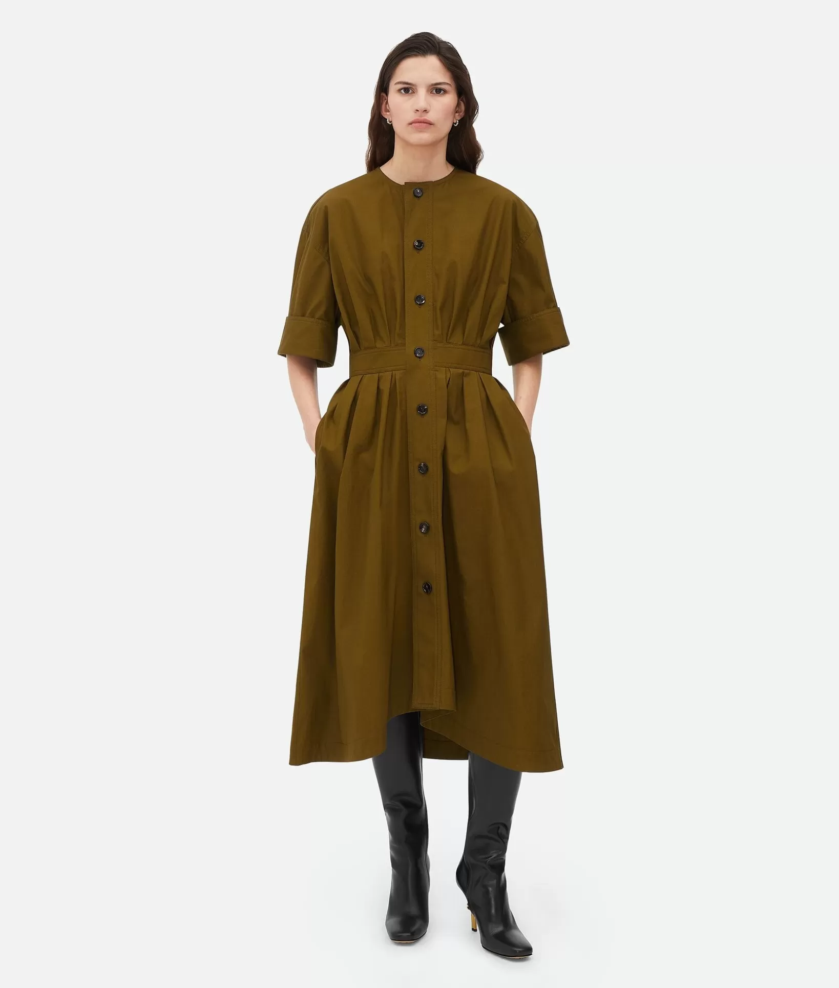 Dresses>Bottega Veneta Cotton Canvas Dress Olive oil