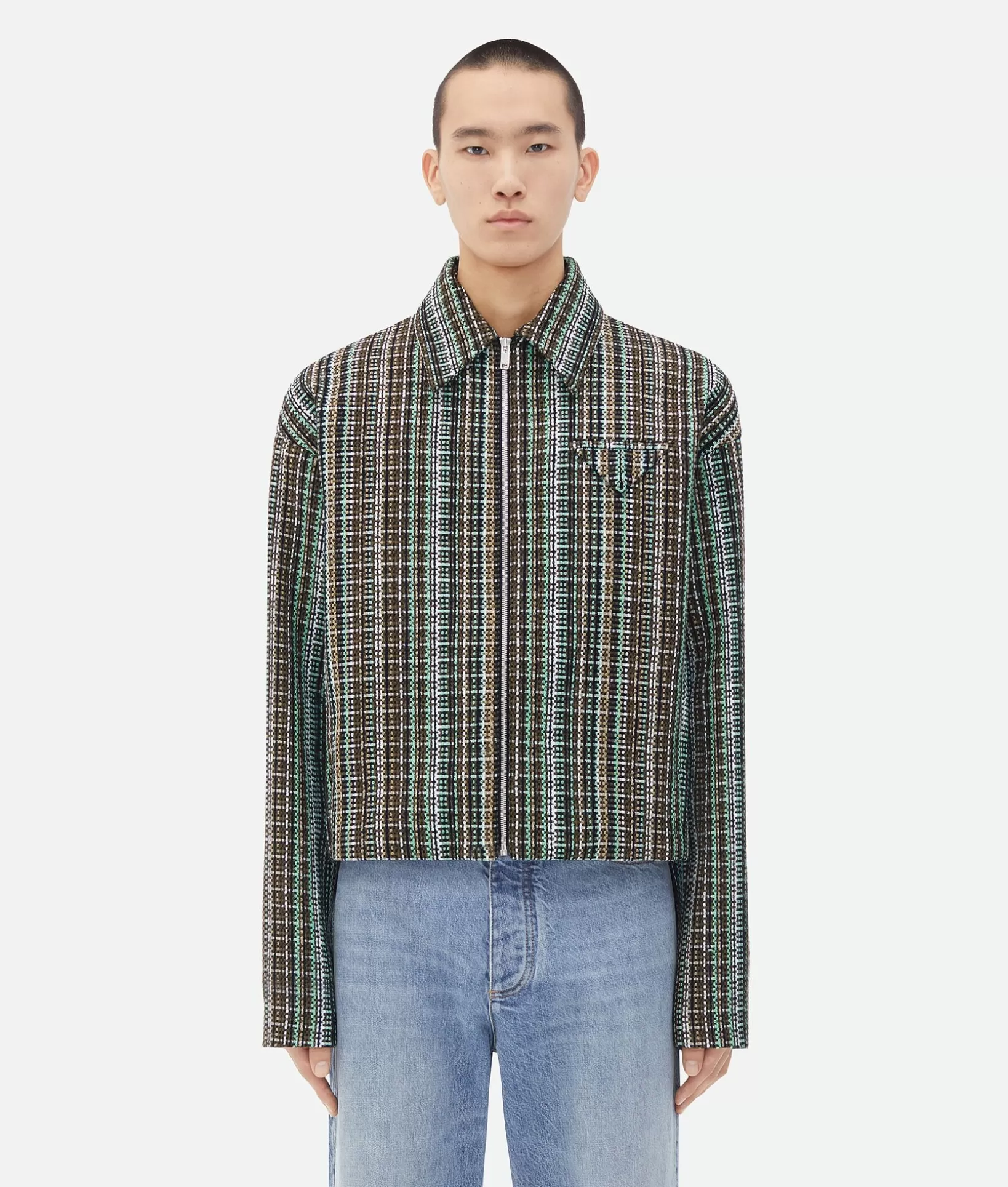 Jackets>Bottega Veneta Cotton Check Jacket Black/brown/mint