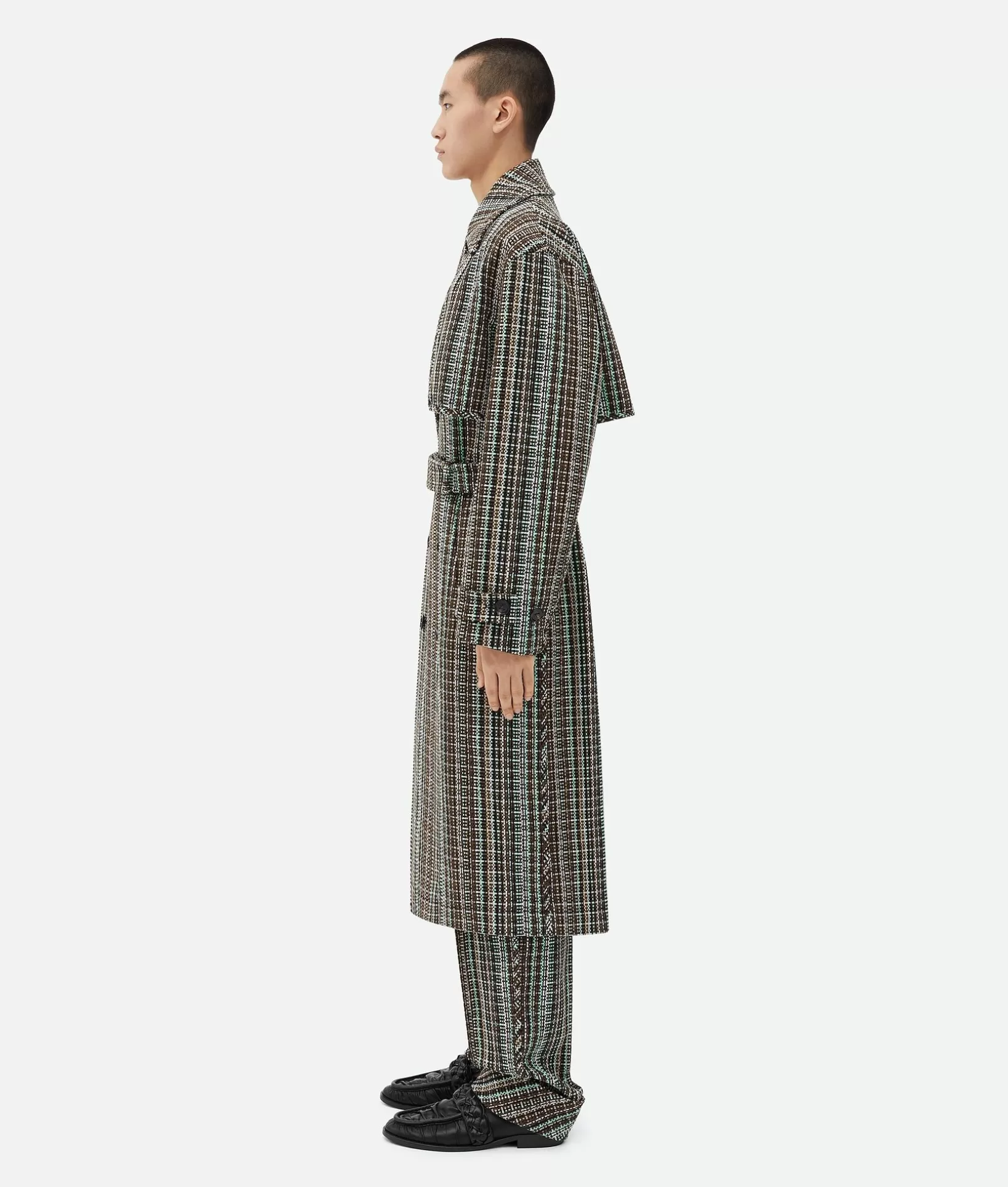 Coats>Bottega Veneta Cotton Check Trench Coat Black/brown/mint