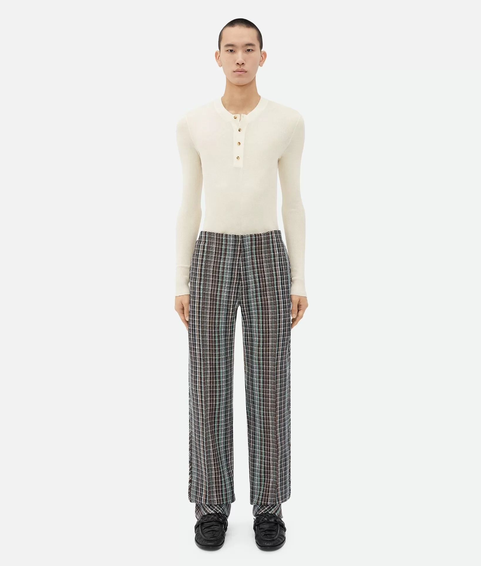 Trousers And Shorts>Bottega Veneta Cotton Check Trousers Black/brown/mint