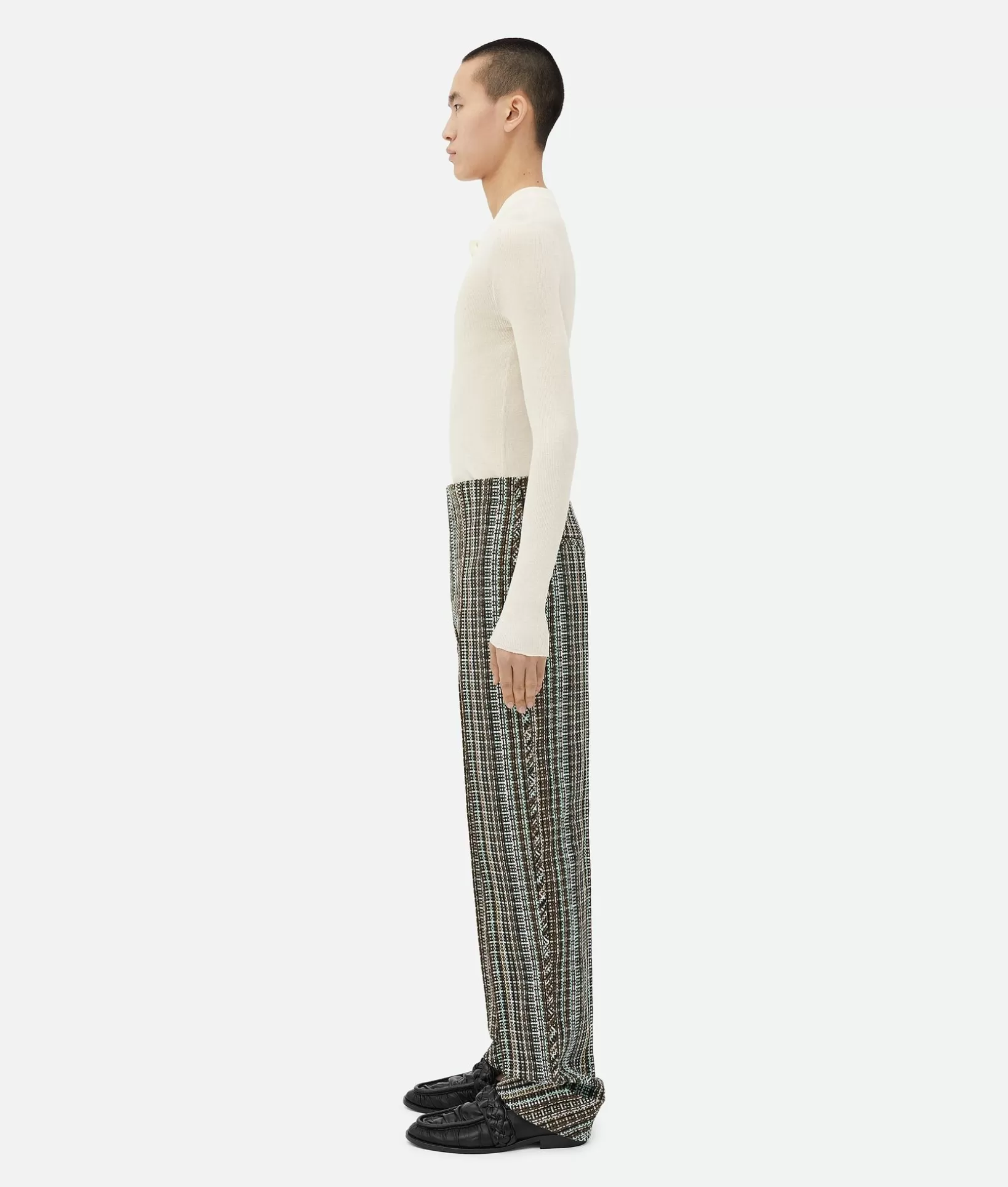 Trousers And Shorts>Bottega Veneta Cotton Check Trousers Black/brown/mint