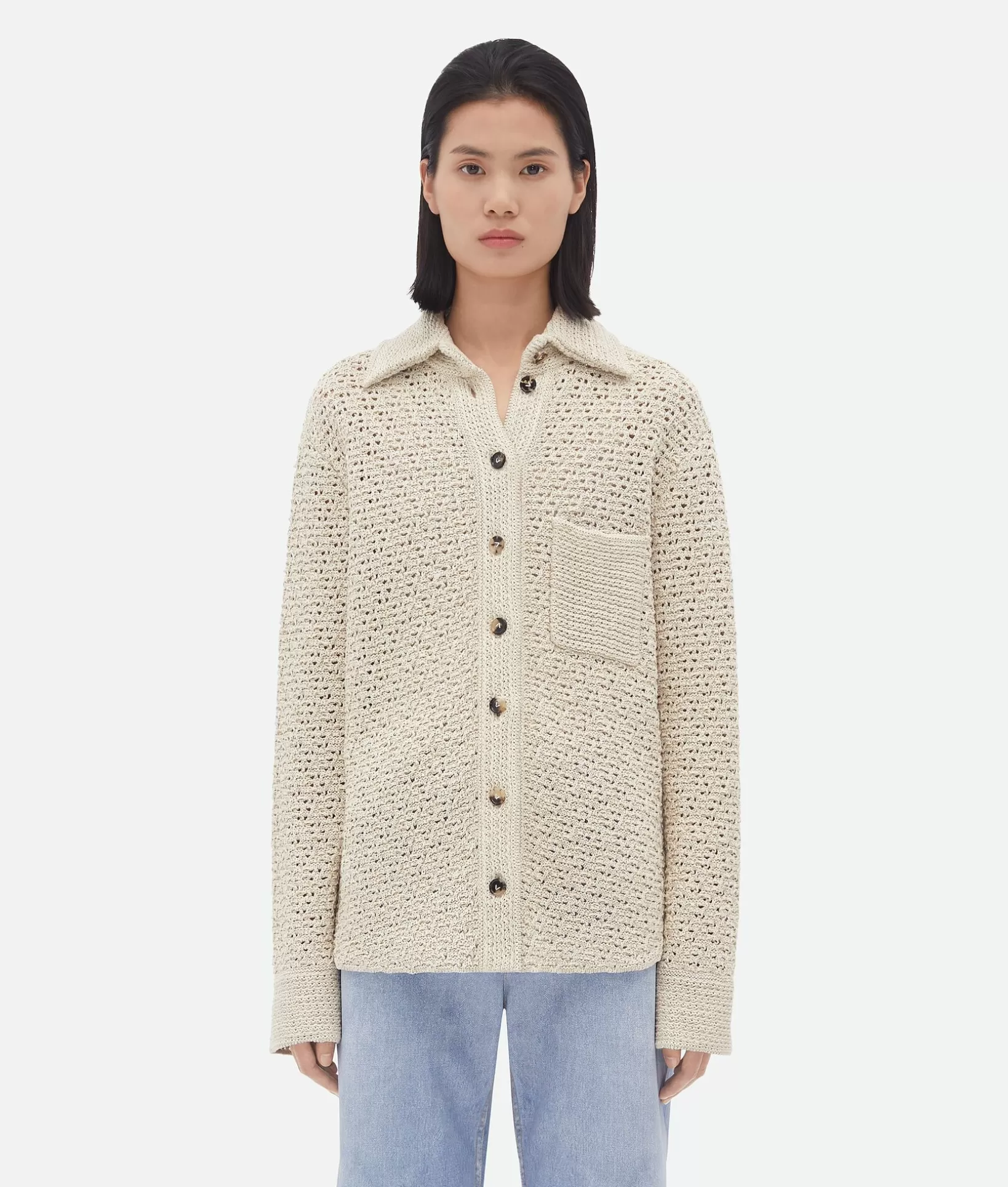 Shirts | Knitwear>Bottega Veneta Cotton Crochet Shirt Bone/cloud