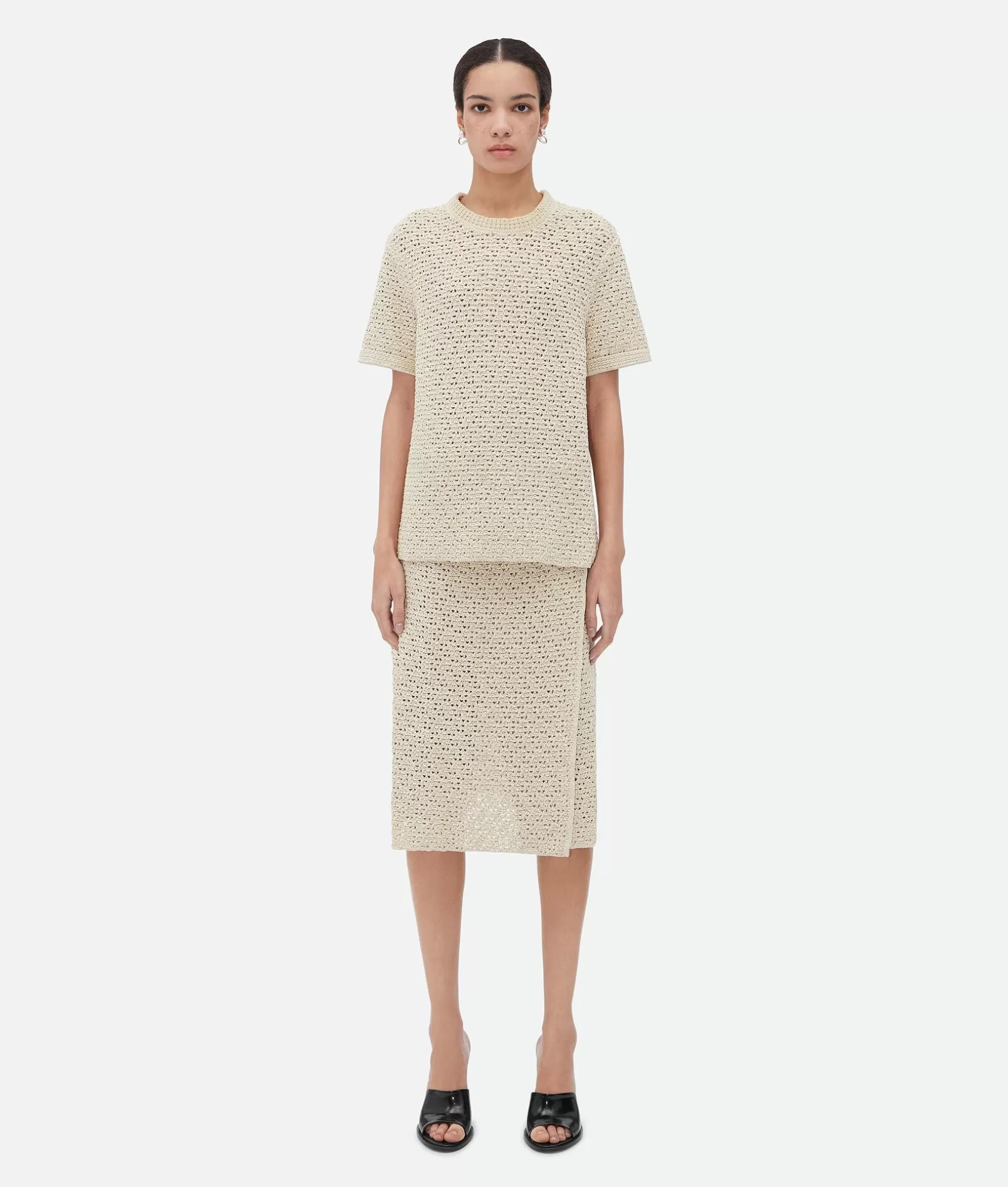 Tops And T-Shirts | Knitwear>Bottega Veneta Cotton Crochet T-Shirt Bone/cloud