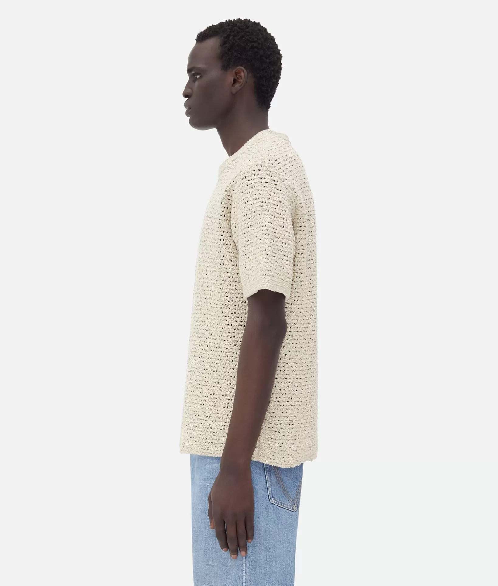 T-Shirts>Bottega Veneta Cotton Crochet T-Shirt Bone/cloud