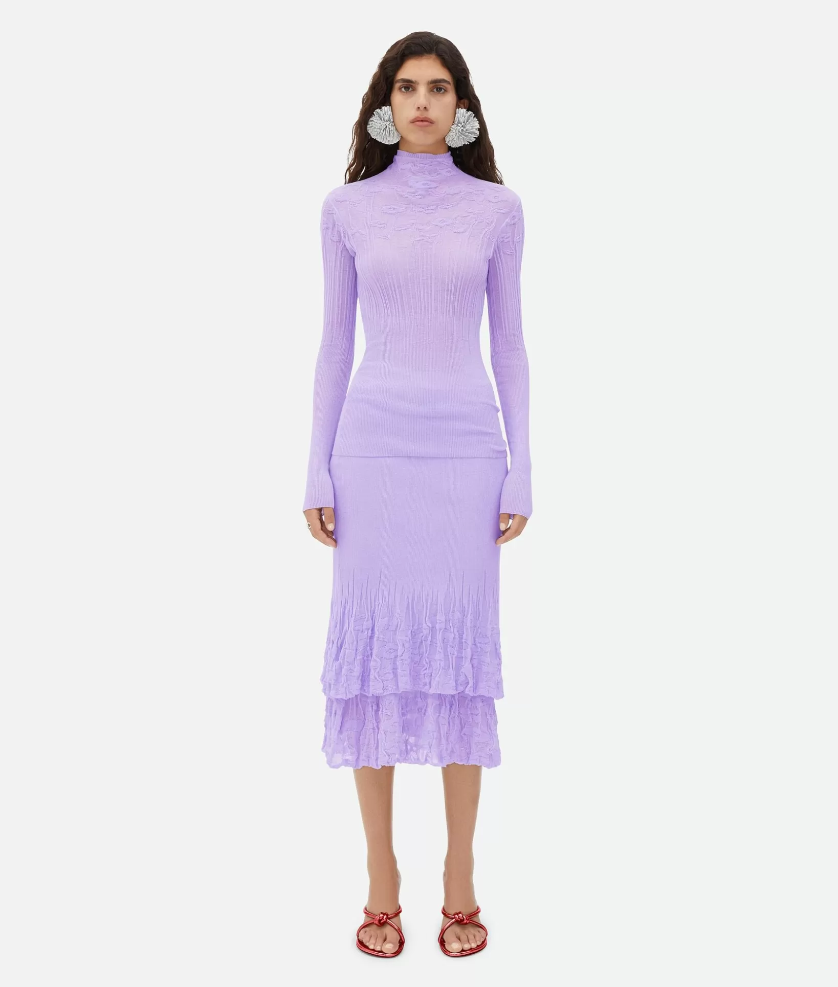 Knitwear>Bottega Veneta Cotton Flowers High Neck Jumper Amethyst