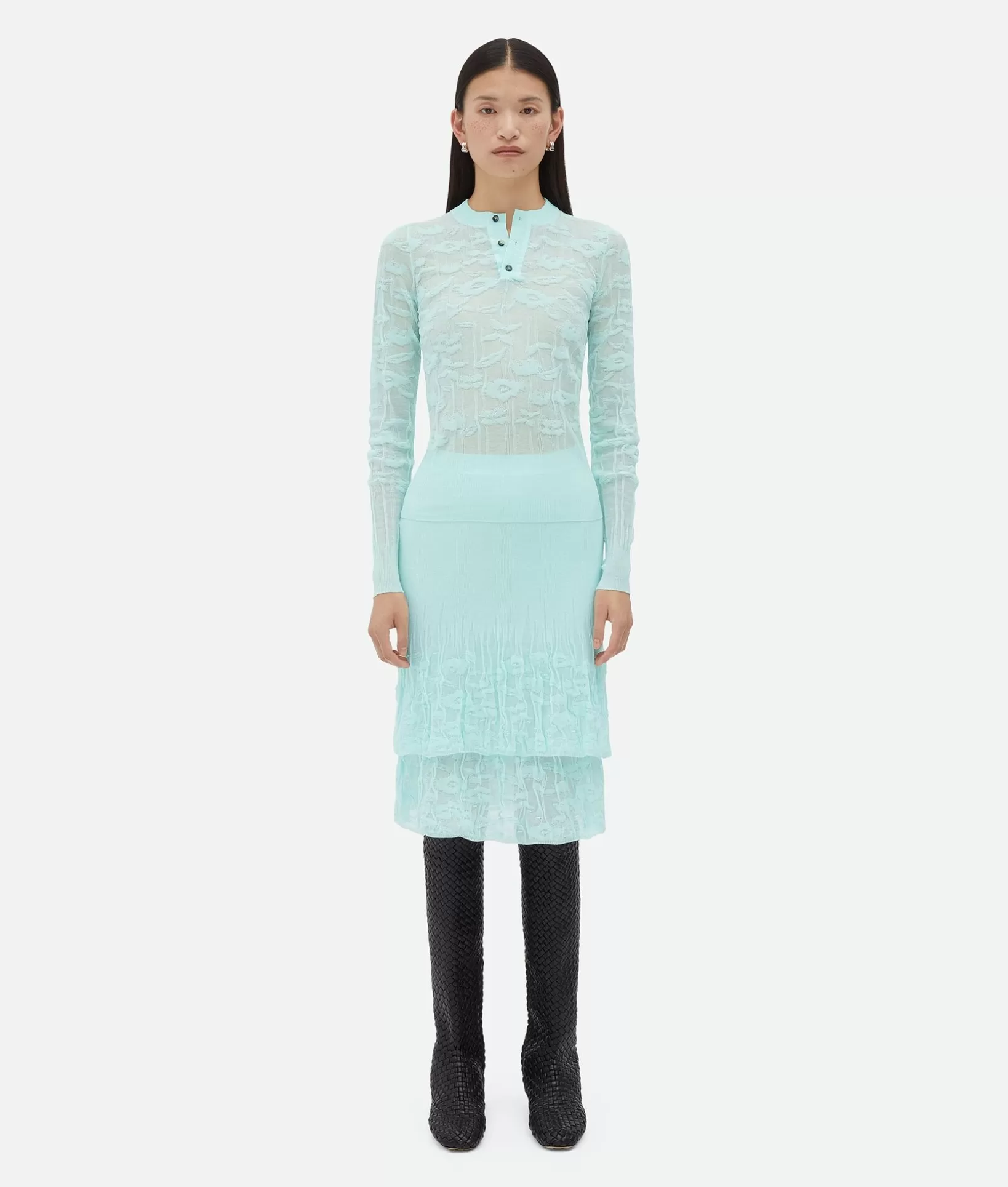 Knitwear>Bottega Veneta Cotton Flowers Jumper Pale turquoise