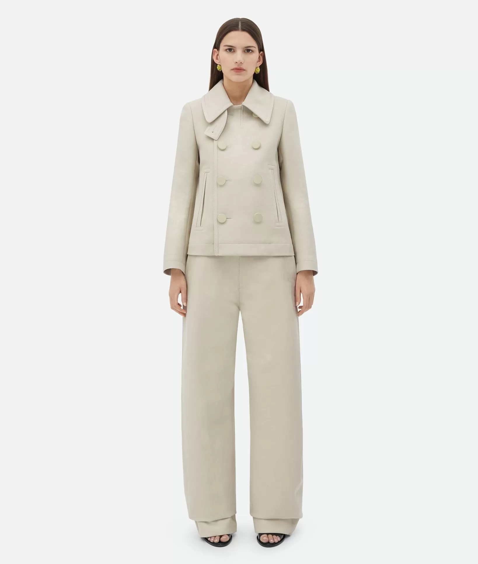 Coats>Bottega Veneta Cotton Gabardine Caban Plaster