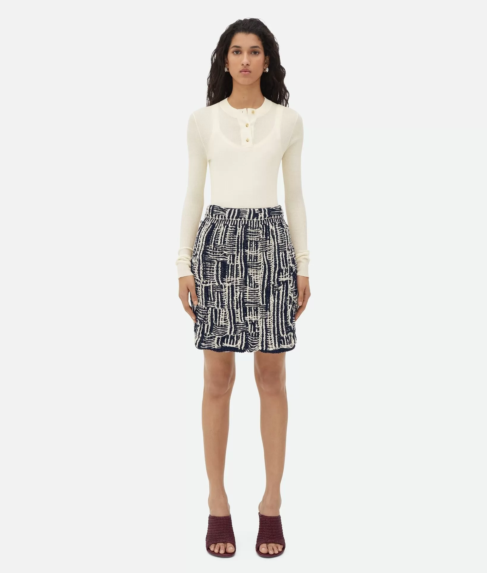 Skirts>Bottega Veneta Cotton Intrecciato Skirt Navy/dove