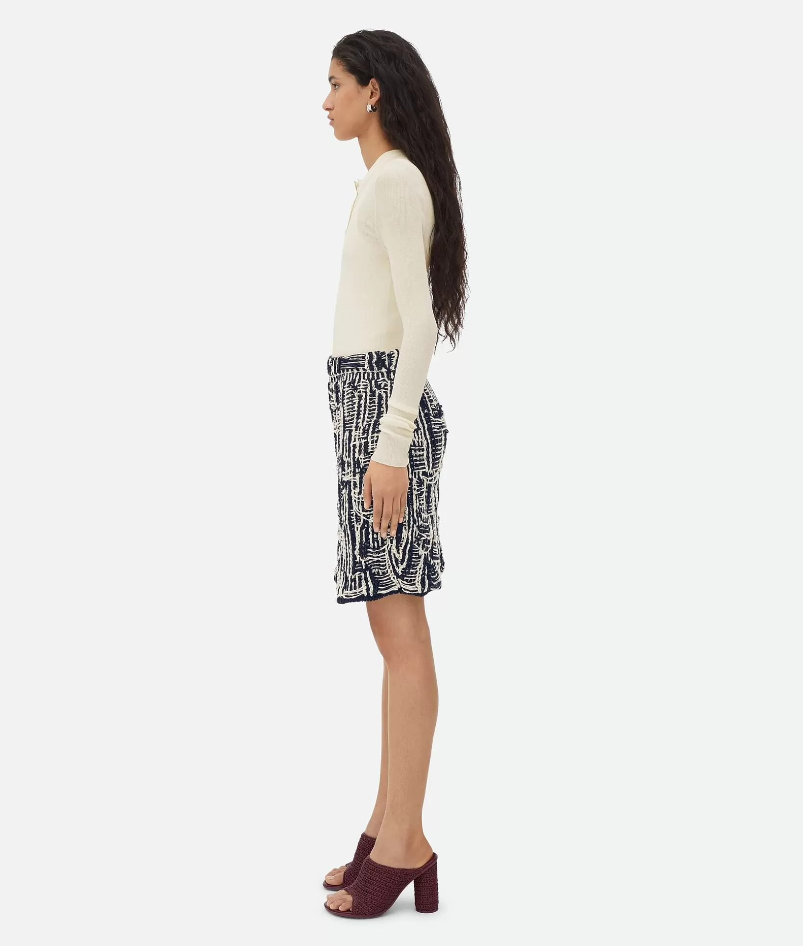 Skirts>Bottega Veneta Cotton Intrecciato Skirt Navy/dove