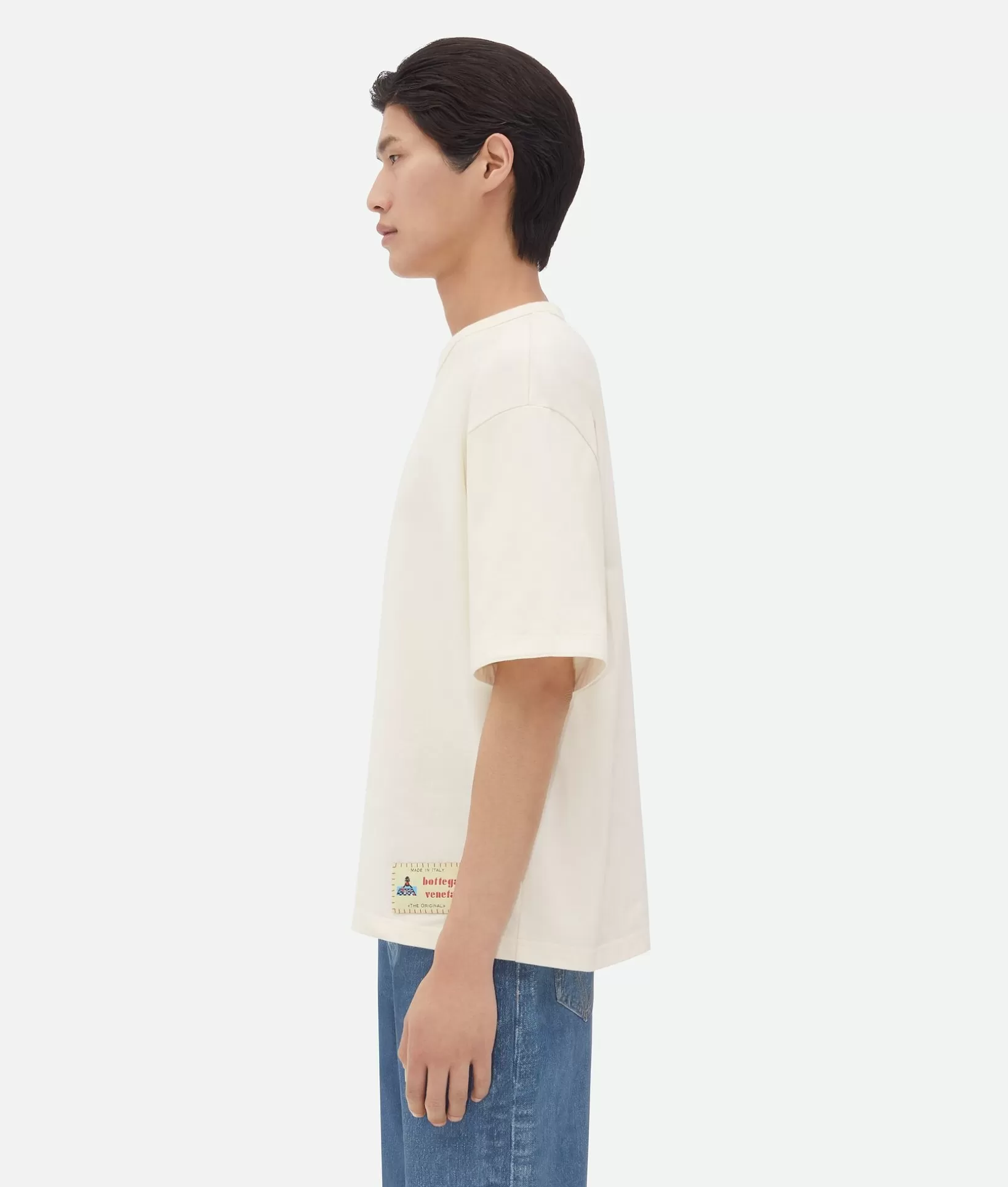 T-Shirts>Bottega Veneta Cotton Jersey T-Shirt With Label Chalk