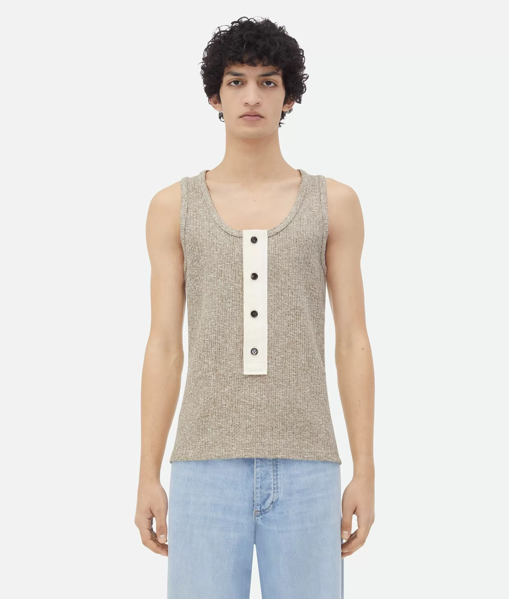 T-Shirts>Bottega Veneta Cotton Mouline Jersey Tank Top Beige/white