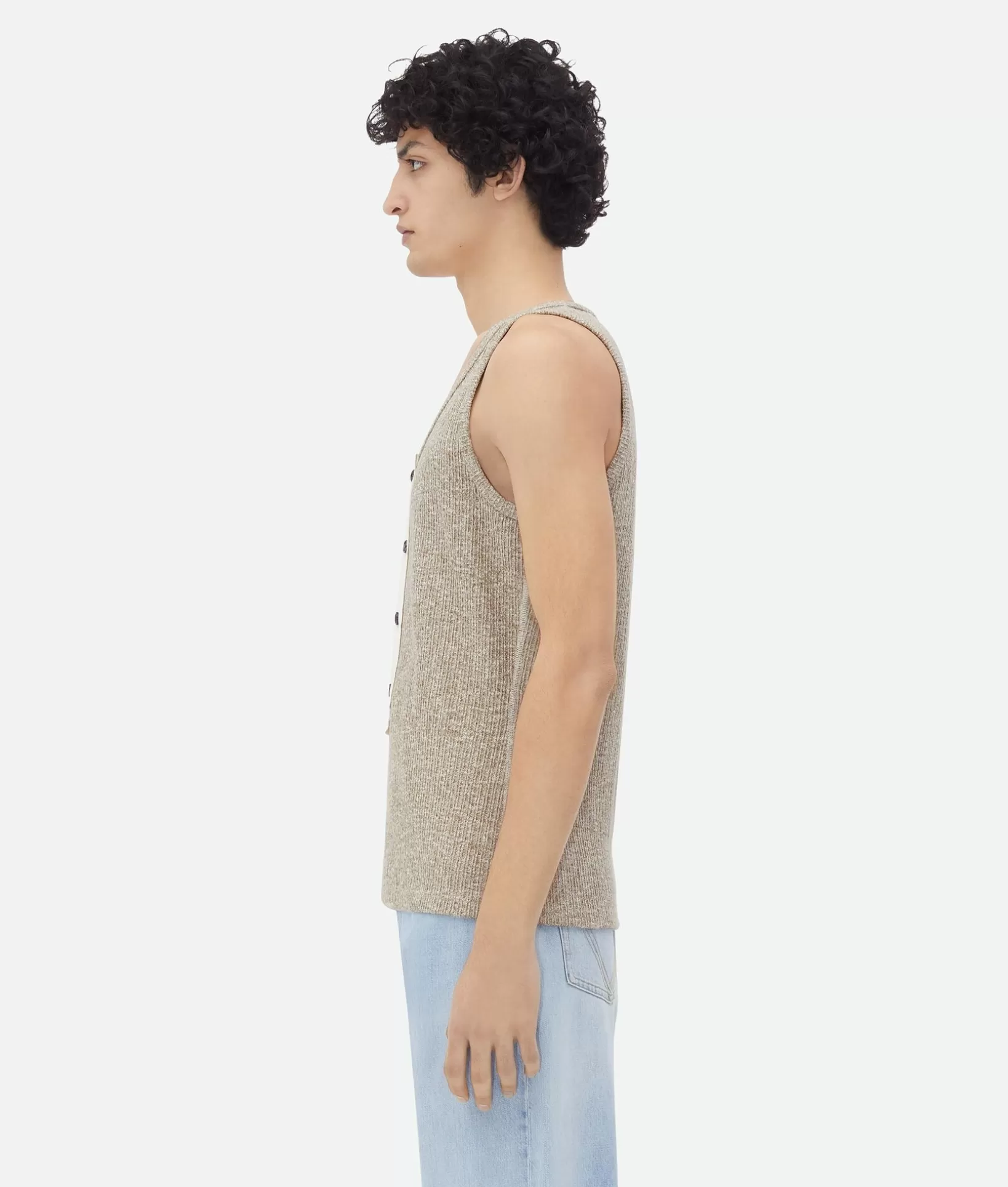 T-Shirts>Bottega Veneta Cotton Mouline Jersey Tank Top Beige/white