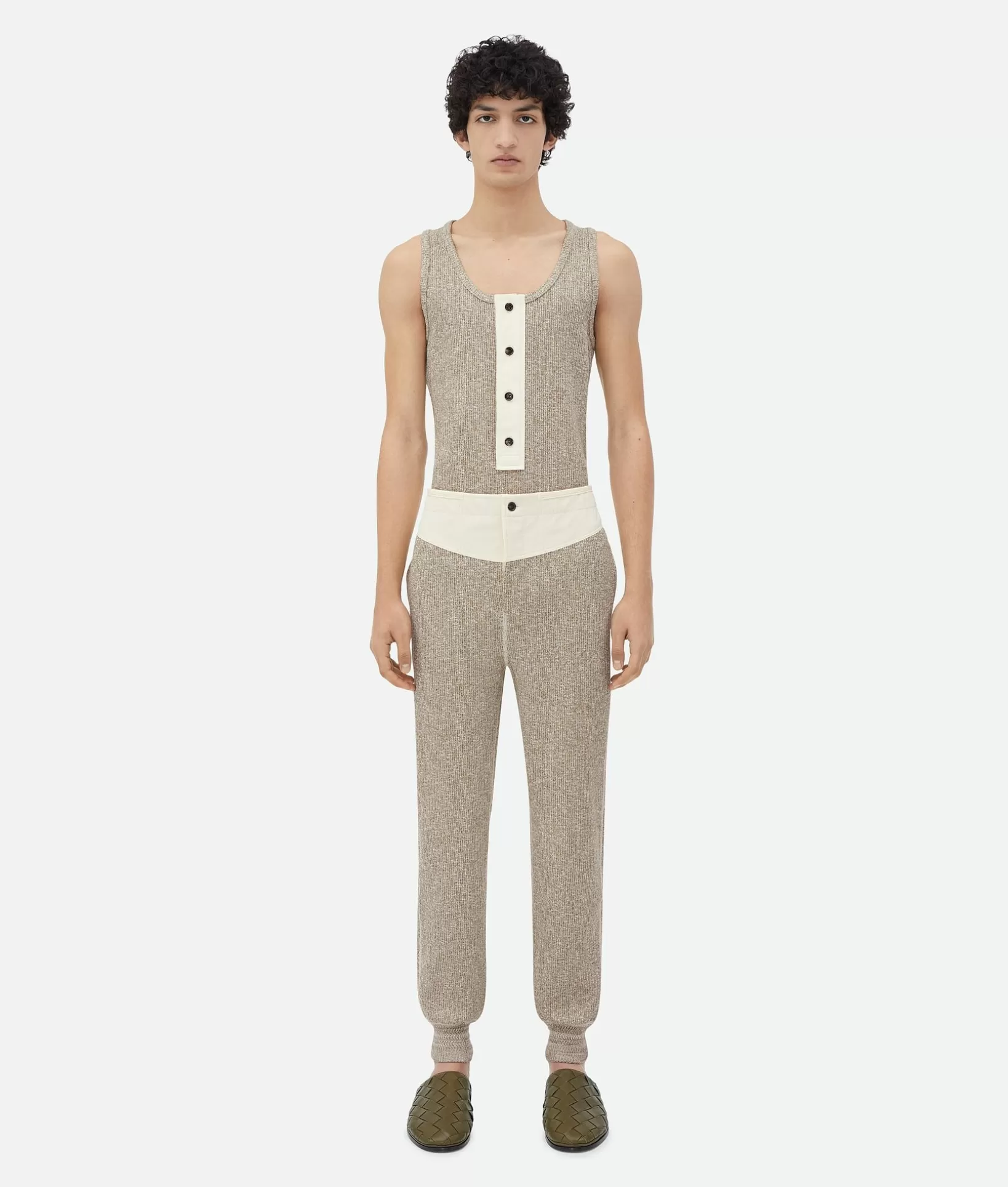 Trousers And Shorts>Bottega Veneta Cotton Mouline Jersey Trousers Beige/white