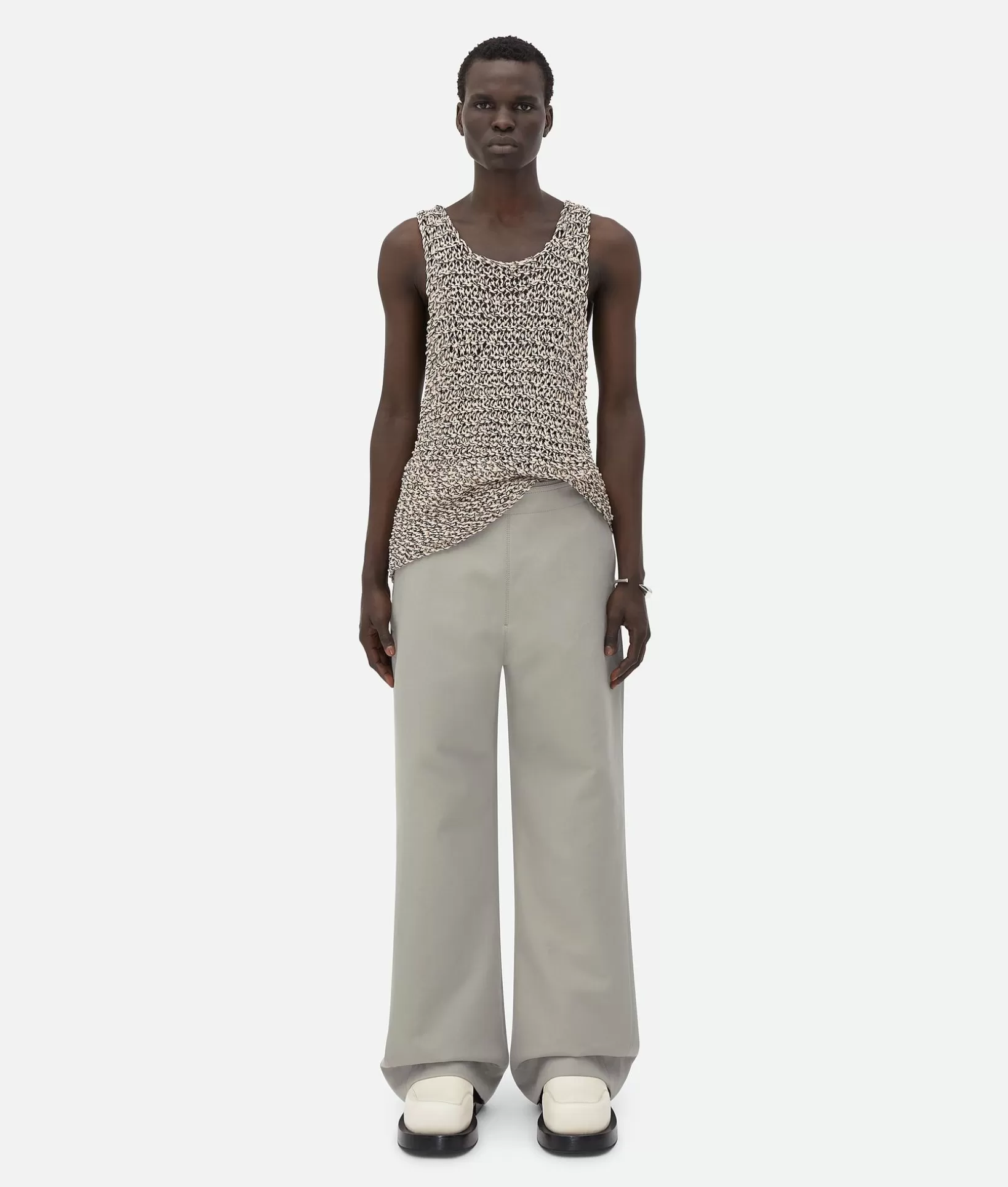 T-Shirts>Bottega Veneta Cotton Net Sailor Tank Top Abyss/cane sugar