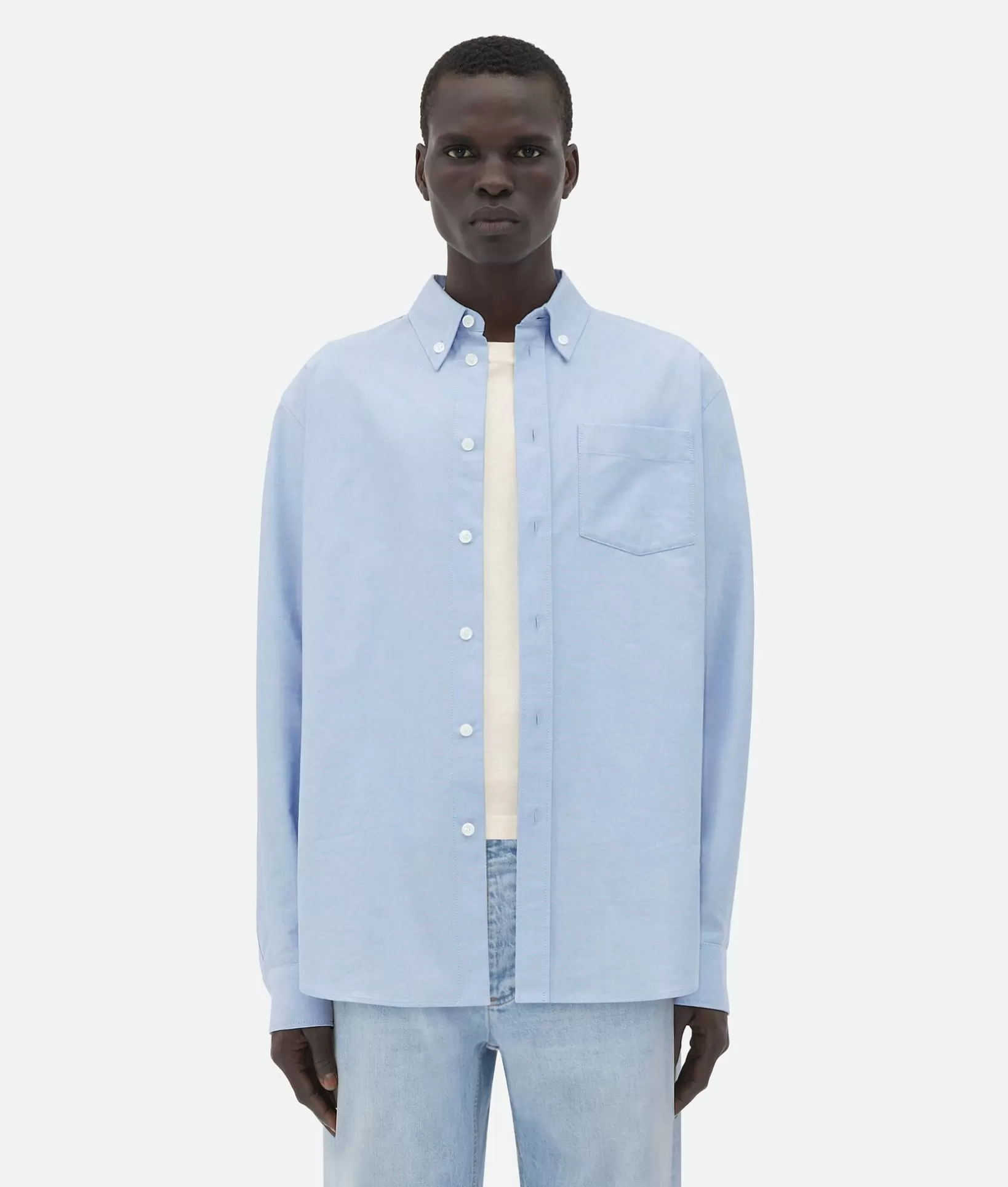 Shirts>Bottega Veneta Cotton Oxford Relaxed Shirt Light blue / White