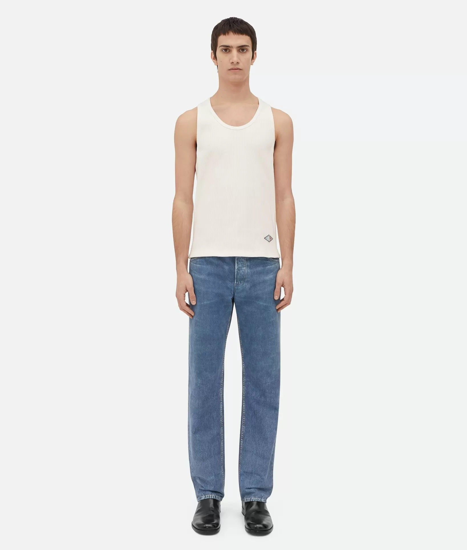 T-Shirts>Bottega Veneta Cotton Rib Jersey Tank Top Chalk